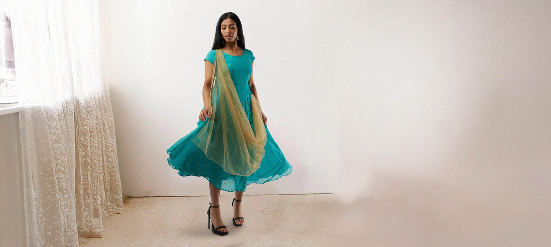 Indian Festive|Persian Green Banarasi Georgette Dress with Gold Net Duppatta | Indian Ethnic Wear | Indian Attire For Women | festive indian wear | indian wear us