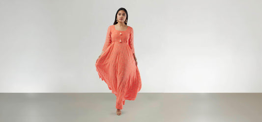 Orange Banarasi Georgette Anarkali Dress with Gold Butta | Indian Attire For Women | Anarkali Suit | Anarkali Dress | Indian Anarkalis | Indian Ethnic Wear
