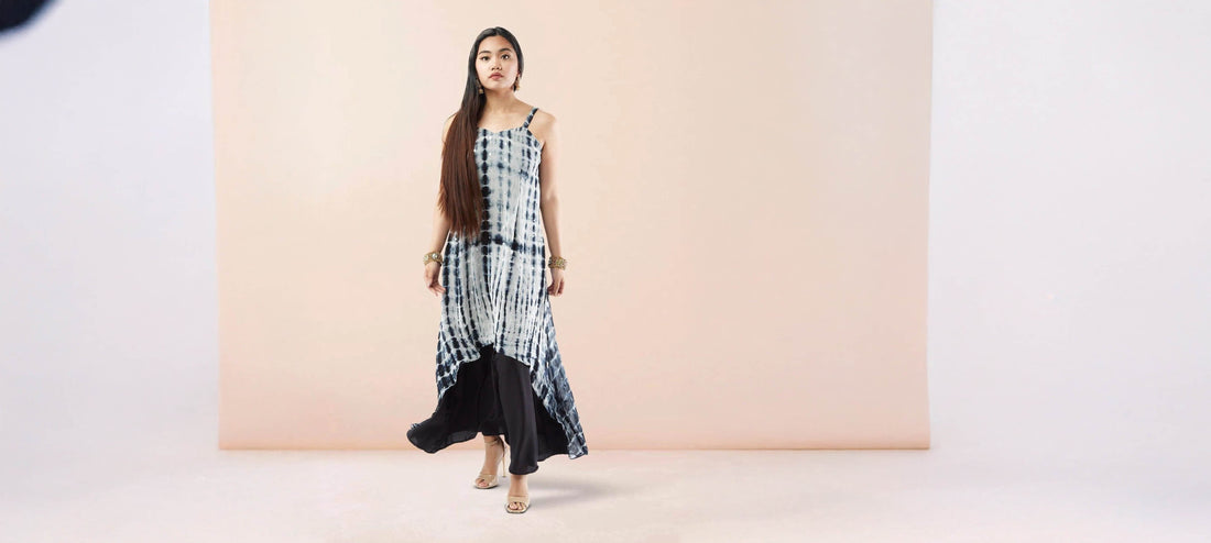 indo western dress|Black and White Chiffon Georgette Indo Western Dress with Mirror Work | Modern Indian Wear | indian party dress for women | indian wear usa | Indo Western