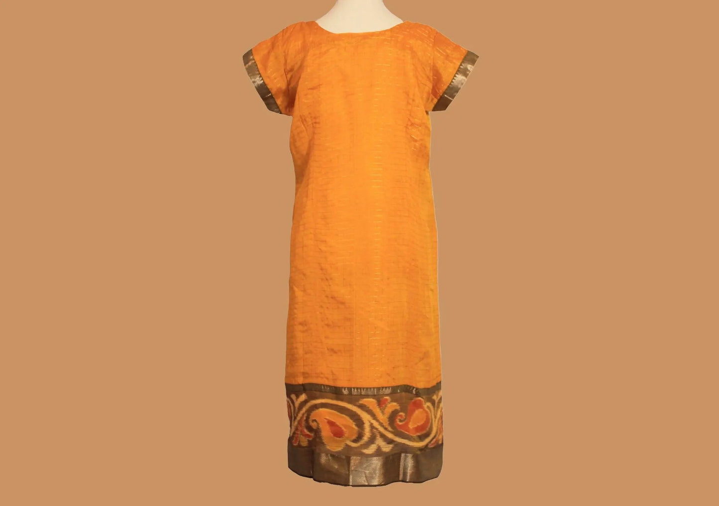 Yellow and Blue Silk Kurta with Gold Border | Muvvas Boutique
