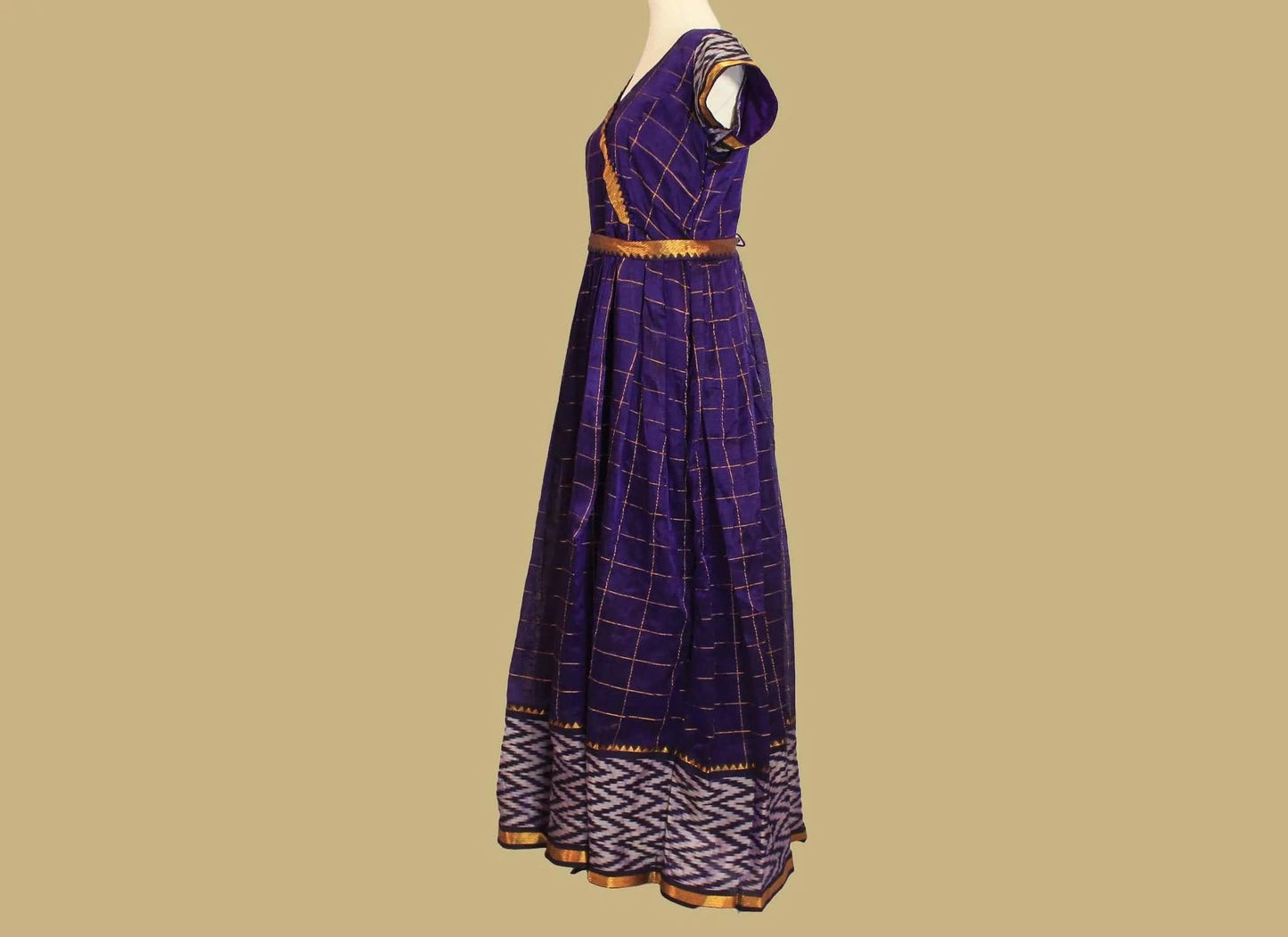 Anarkali Dress - Purple Checkered Silk with Gold Border | Indian Ethnic Wear | Anarkali Suit | Anarkali Dress | Indian Anarkalis