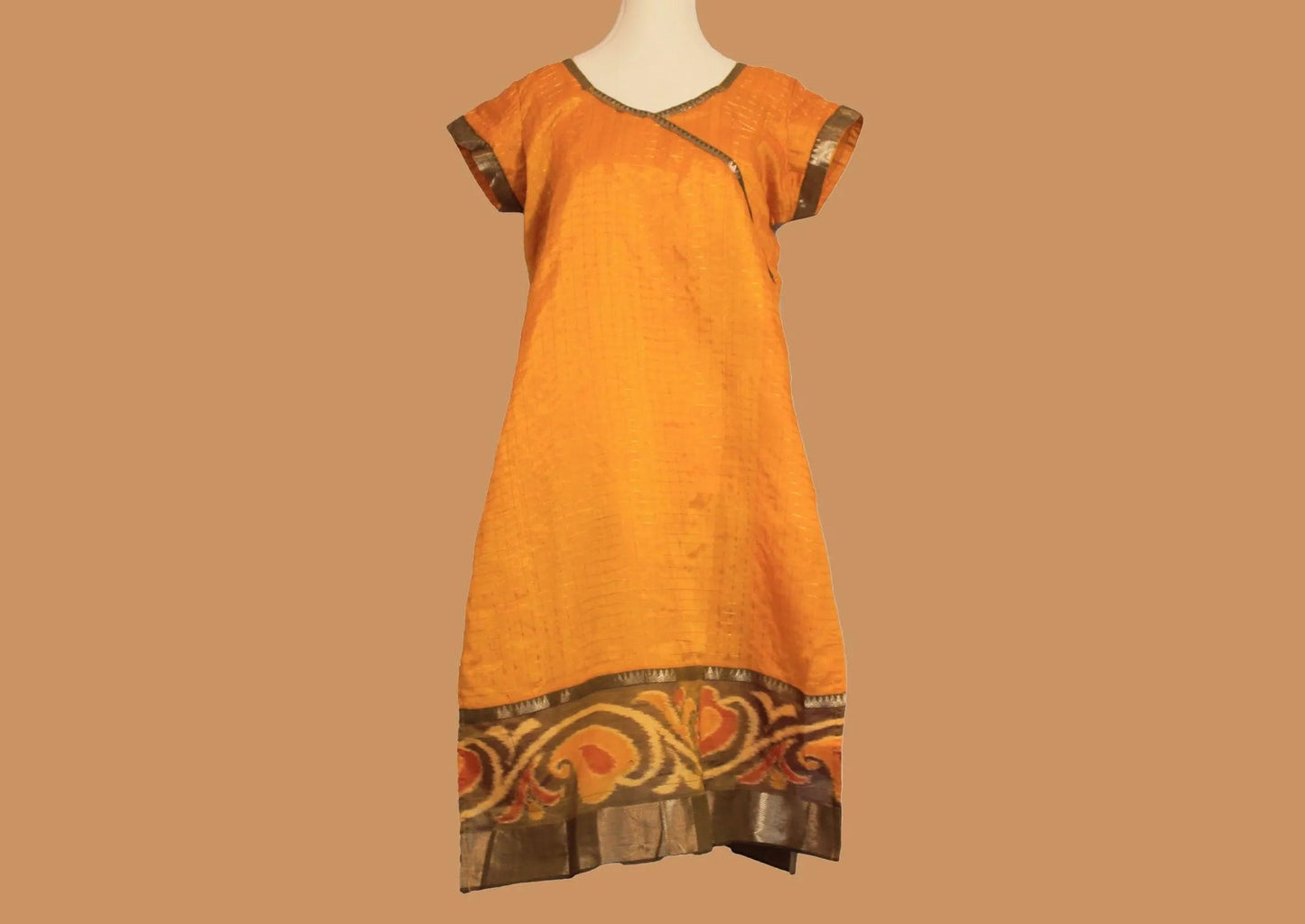 Yellow and Blue Silk Kurta with Gold Border | Muvvas Boutique