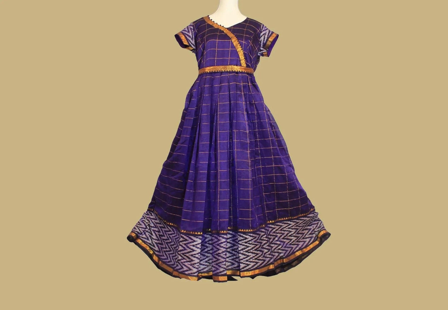 Anarkali Dress - Purple Checkered Silk with Gold Border | Indian Ethnic Wear | Anarkali Suit | Anarkali Dress | Indian Anarkalis