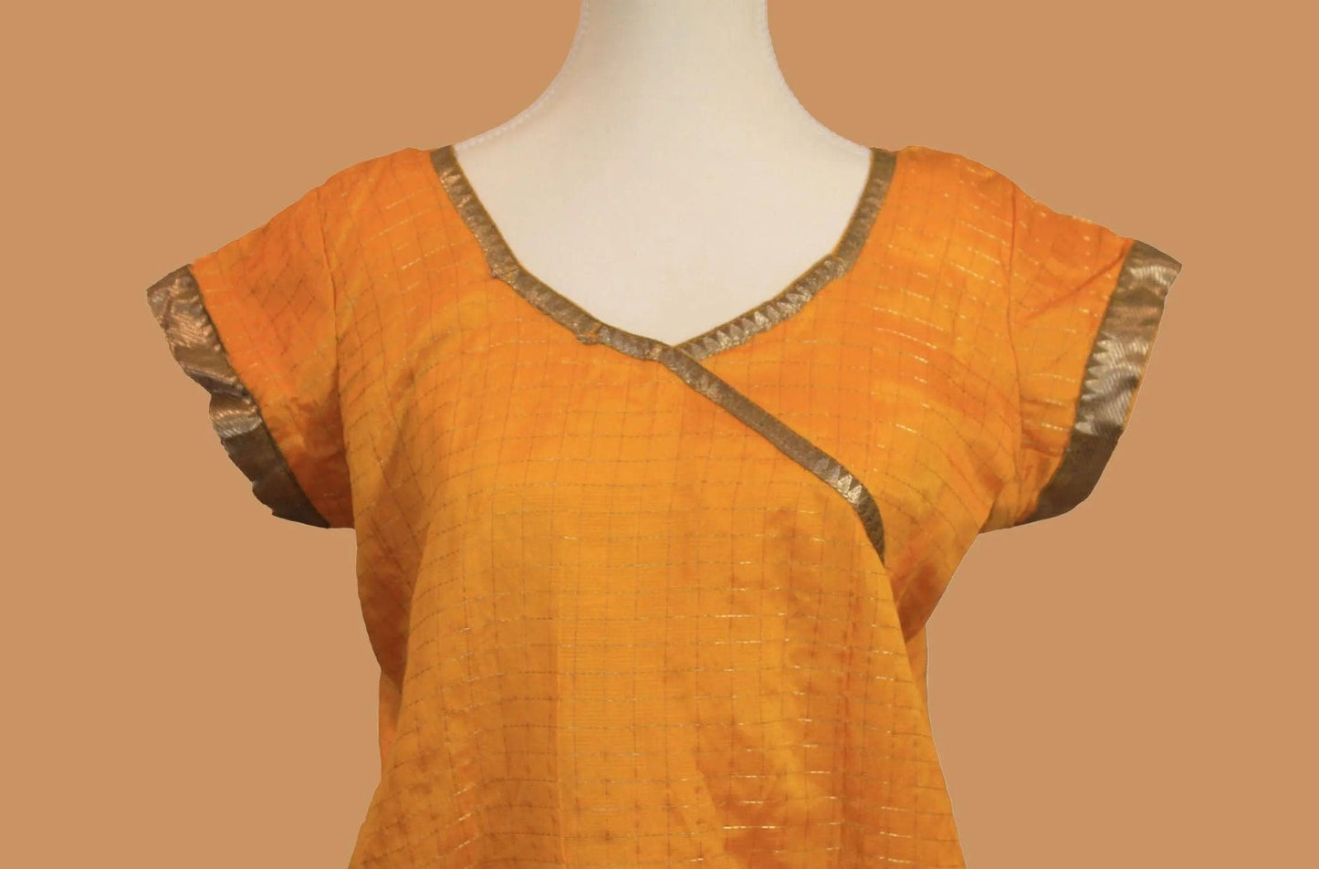 Yellow and Blue Silk Kurta with Gold Border | Muvvas Boutique