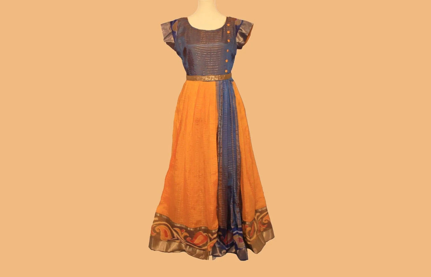 Anarkali Dress - Yellow and Blue Silk with Gold Border | Indian Ethnic Wear | Anarkali Suit | Indian Anarkalis | Indian Dresses From India