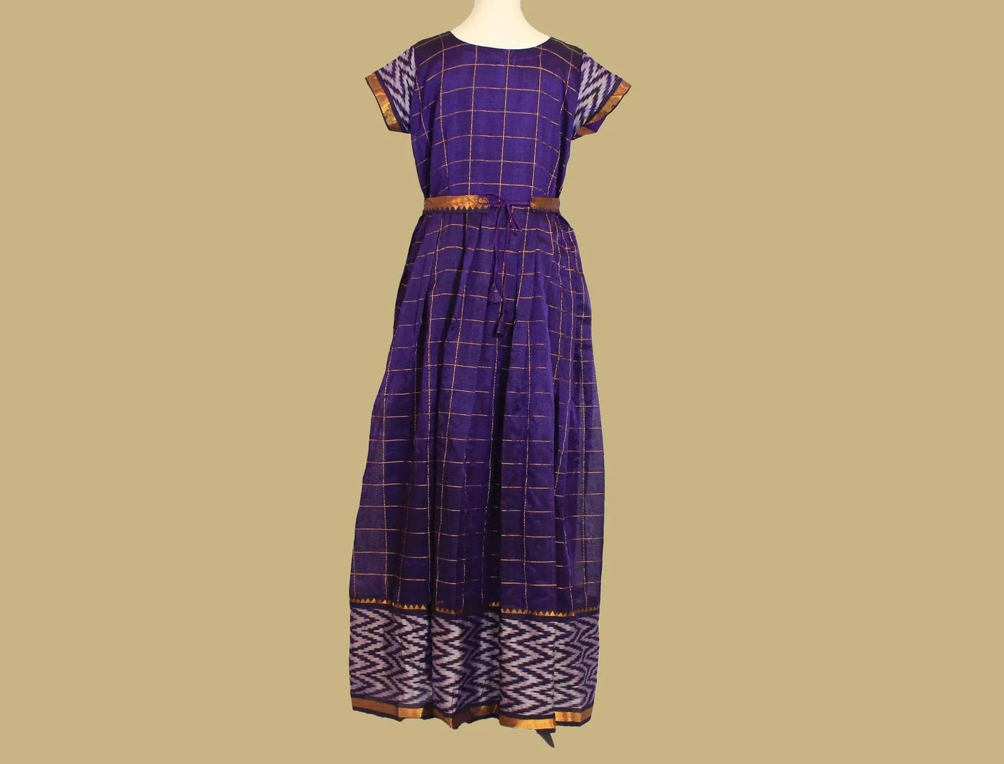 Anarkali Dress - Purple Checkered Silk with Gold Border | Indian Ethnic Wear | Anarkali Suit | Anarkali Dress | Indian Anarkalis