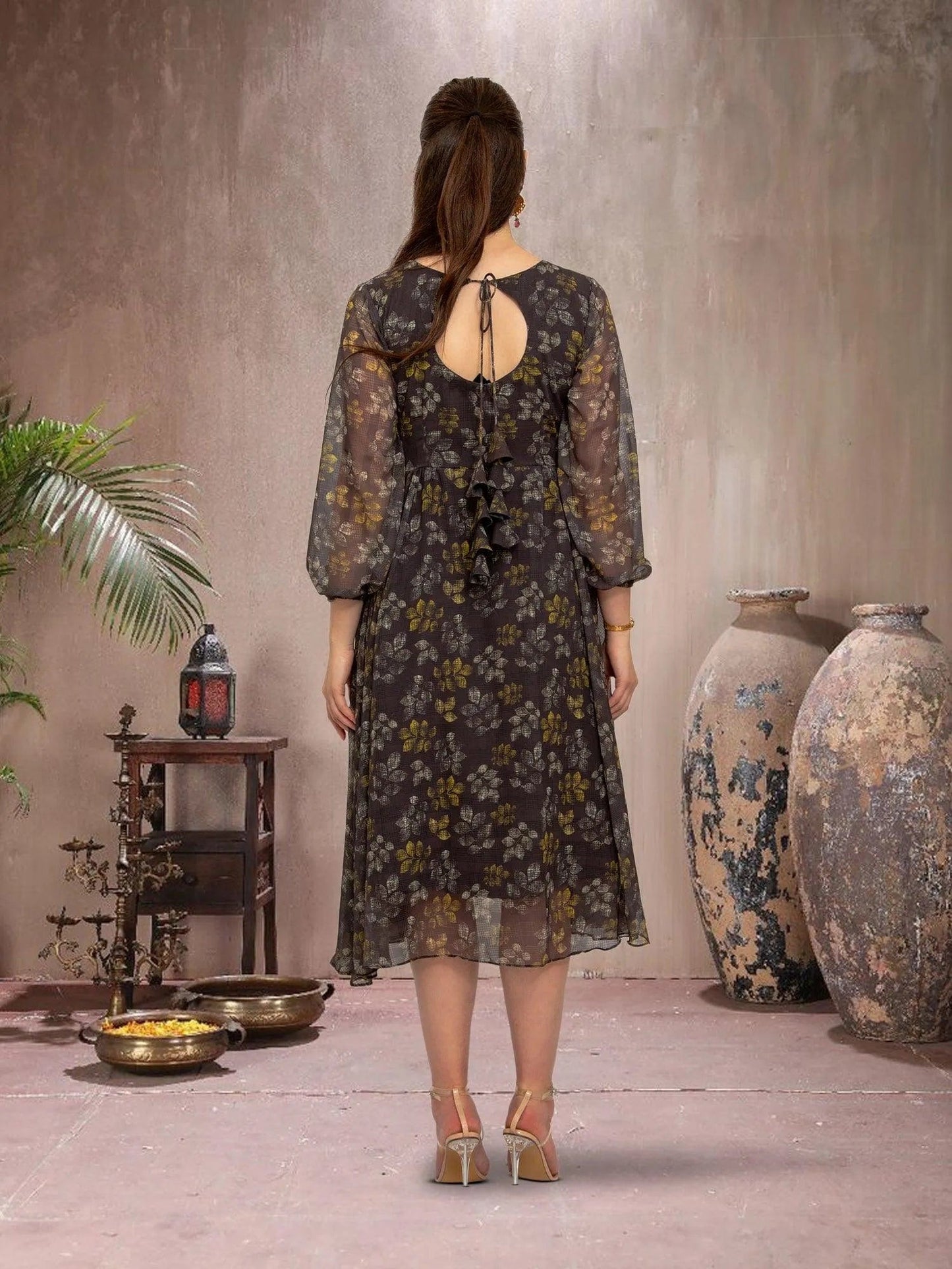 Black Long Sleeves Dress - Elegant Fusion Style | indian party dress for women | indian wear usa | Indo Western Outfits | indian dresses for women party wear | Indian Ethnic Wear | Indian Attire For Women