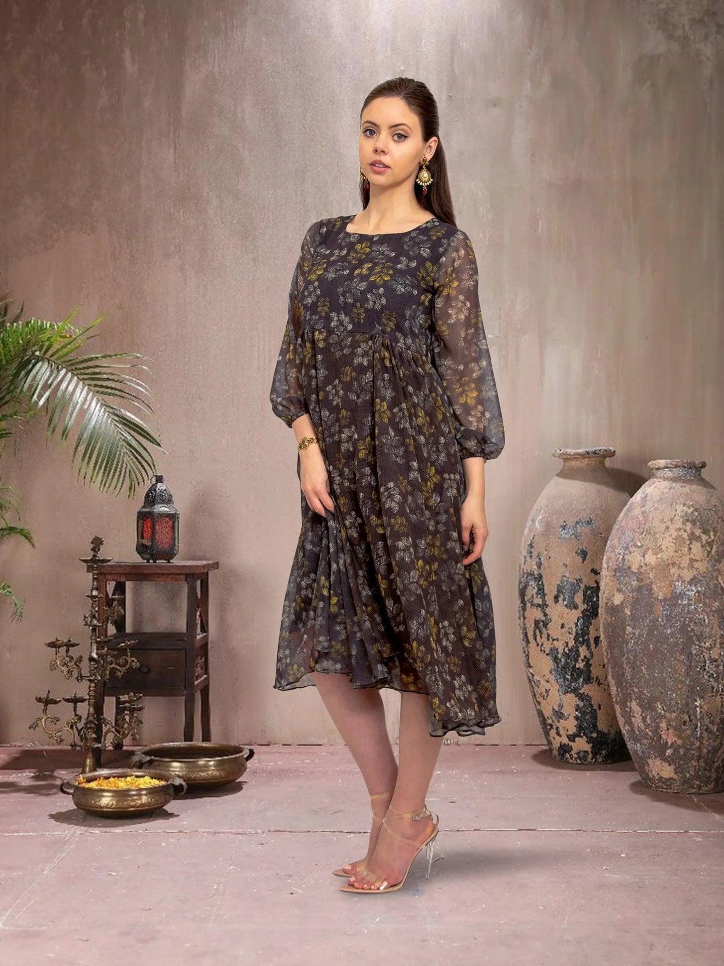 Black Long Sleeves Dress - Elegant Fusion Style | indian party dress for women | indian wear usa | Indo Western Outfits | indian dresses for women party wear | Indian Ethnic Wear | Indian Attire For Women