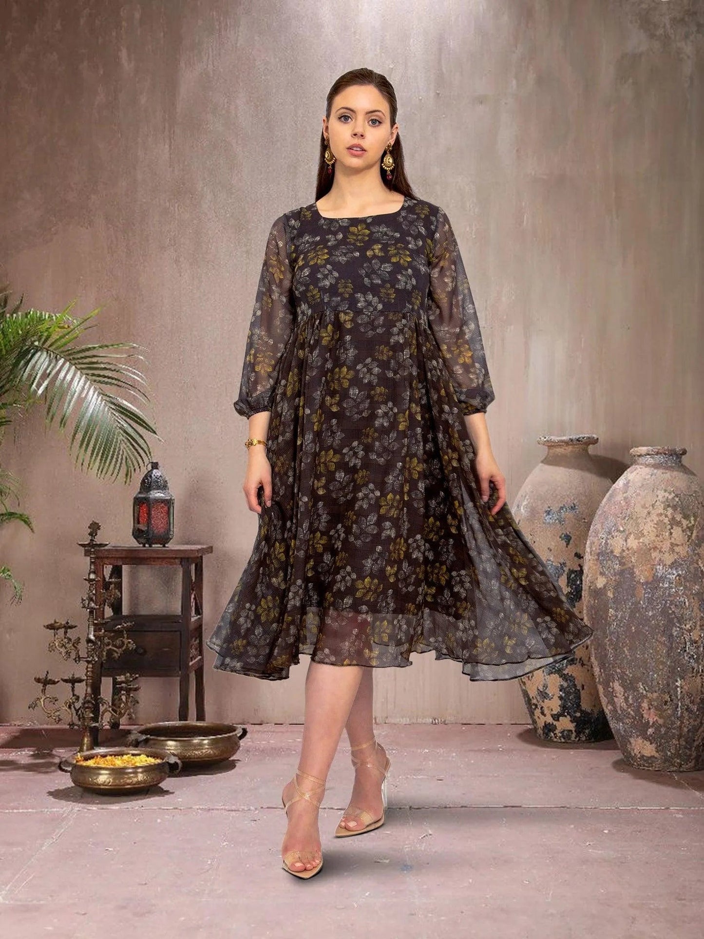 Black Long Sleeves Dress - Elegant Fusion Style | indian party dress for women | indian wear usa | Indo Western Outfits | indian dresses for women party wear | Indian Ethnic Wear | Indian Attire For Women