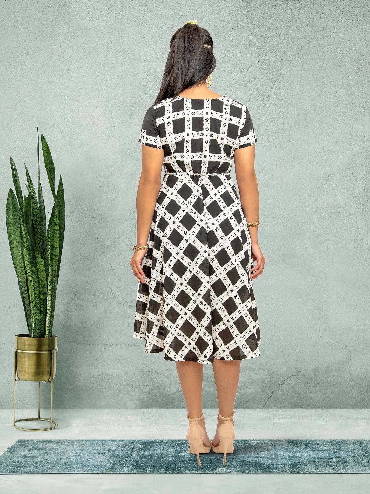 Black & White Knee Length Dress - Versatile Fusion | indian dresses for women party wear | Indian Ethnic Wear | Indian Attire For Women | Indian Contemporary Clothing