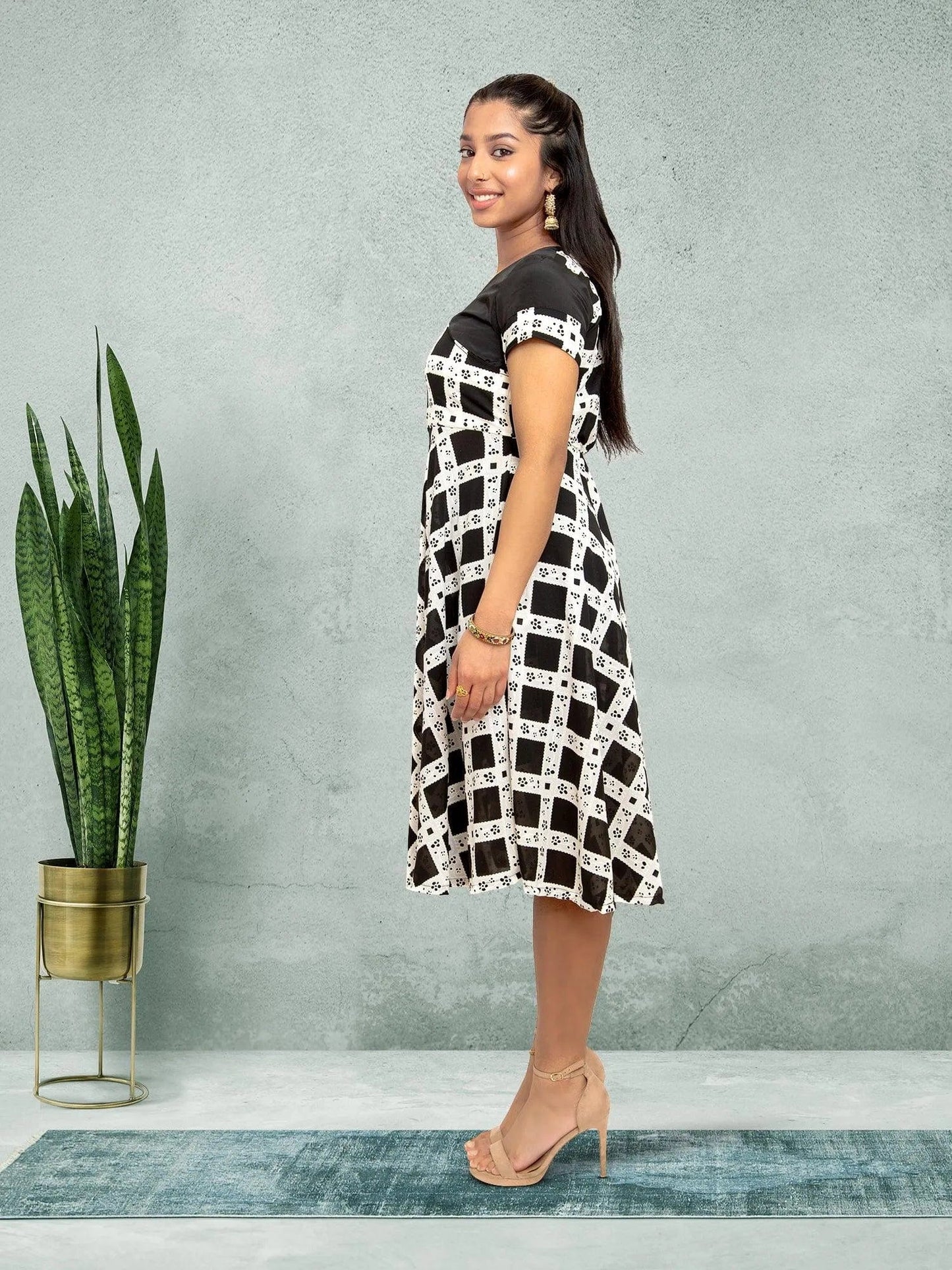 Black & White Knee Length Dress - Versatile Fusion | indian dresses for women party wear | Indian Ethnic Wear | Indian Attire For Women | Indian Contemporary Clothing