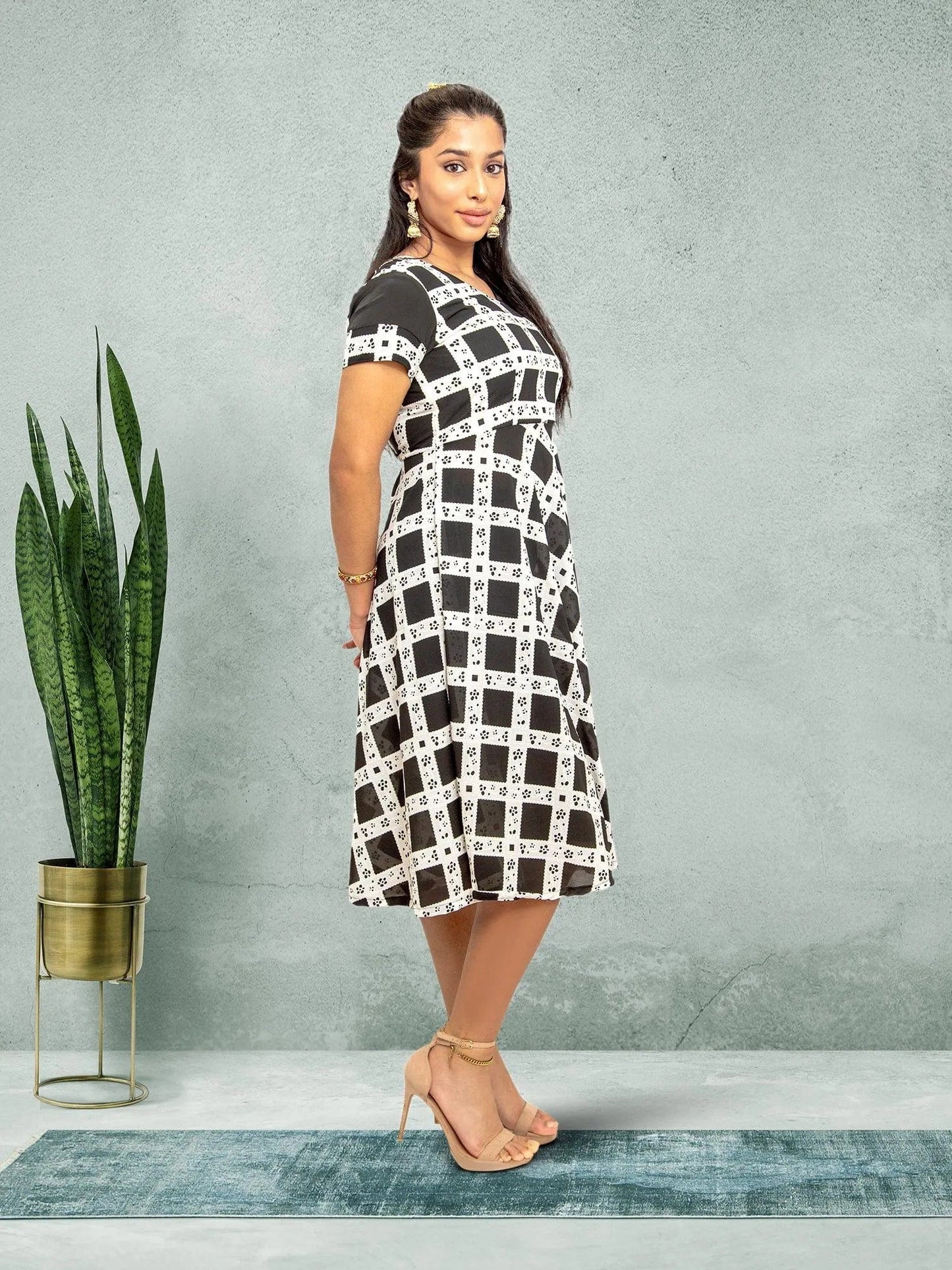 Black & White Knee Length Dress - Versatile Fusion | indian dresses for women party wear | Indian Ethnic Wear | Indian Attire For Women | Indian Contemporary Clothing
