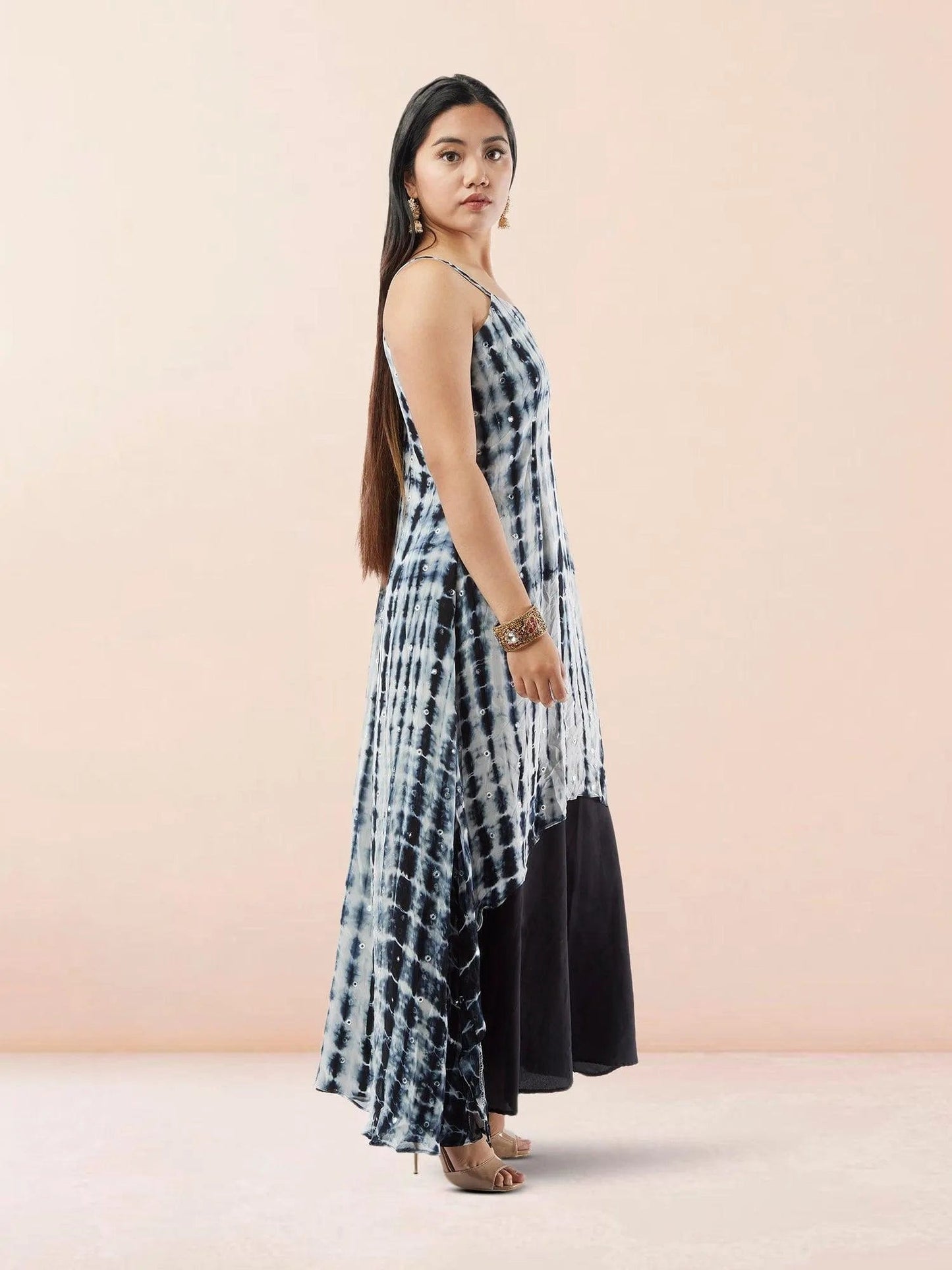 Black and White Chiffon Georgette Indo Western Dress with Mirror Work | Modern Indian Wear | indian party dress for women | indian wear usa | Indo Western Outfits
