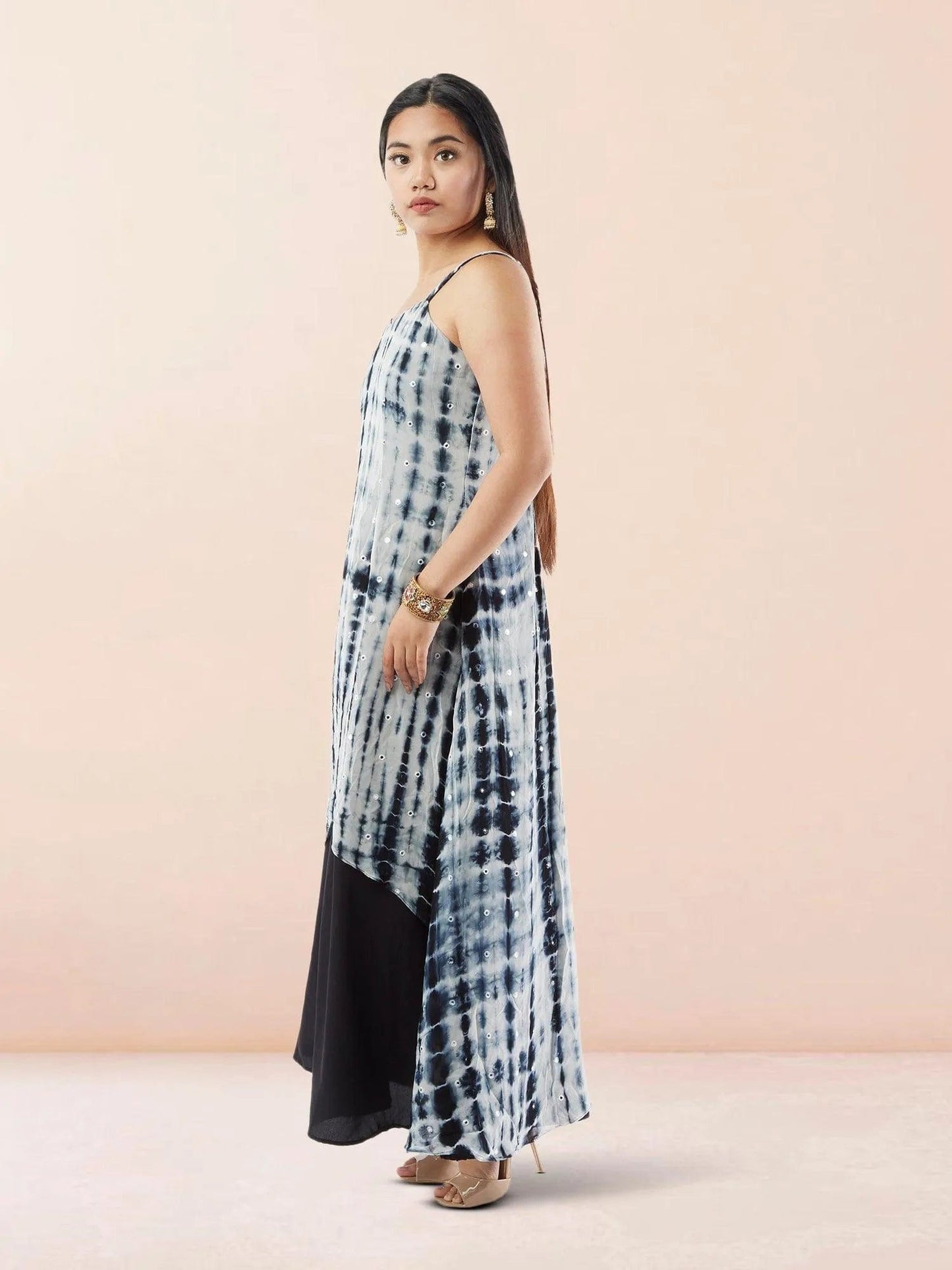 Black and White Chiffon Georgette Indo Western Dress with Mirror Work | Modern Indian Wear | indian party dress for women | indian wear usa | Indo Western Outfits