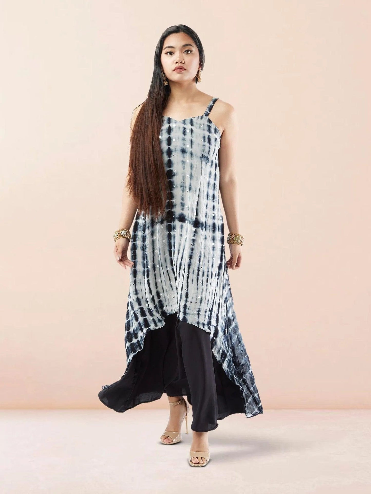 Black and White Chiffon Georgette Indo Western Dress with Mirror Work | Modern Indian Wear | indian party dress for women | indian wear usa | Indo Western Outfits