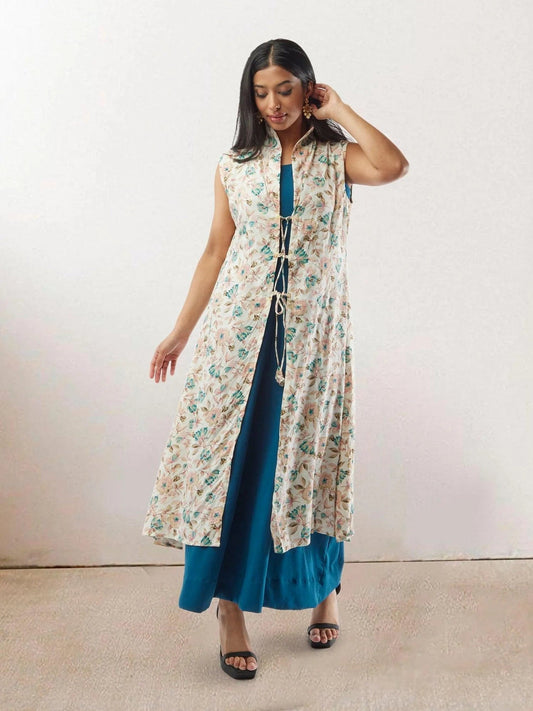 Blue and White Two Piece Rayon Layered Dress  | Indo Western Dress | Modern Indian Wear | indian outfits usa | Indo Western Outfits | indian clothing online usa