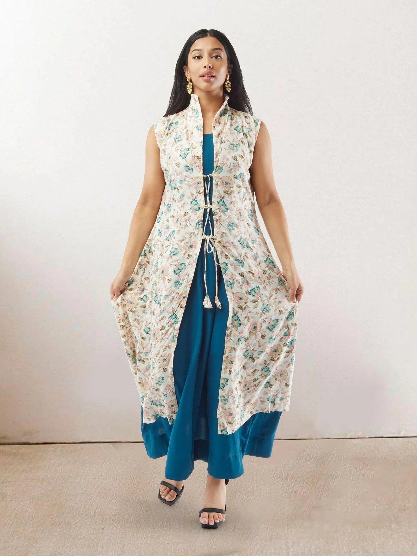 Blue and White Two Piece Rayon Layered Dress | Indo Western Dress | Modern Indian Wear | indian outfits usa | Indo Western Outfits | indian clothing online usa