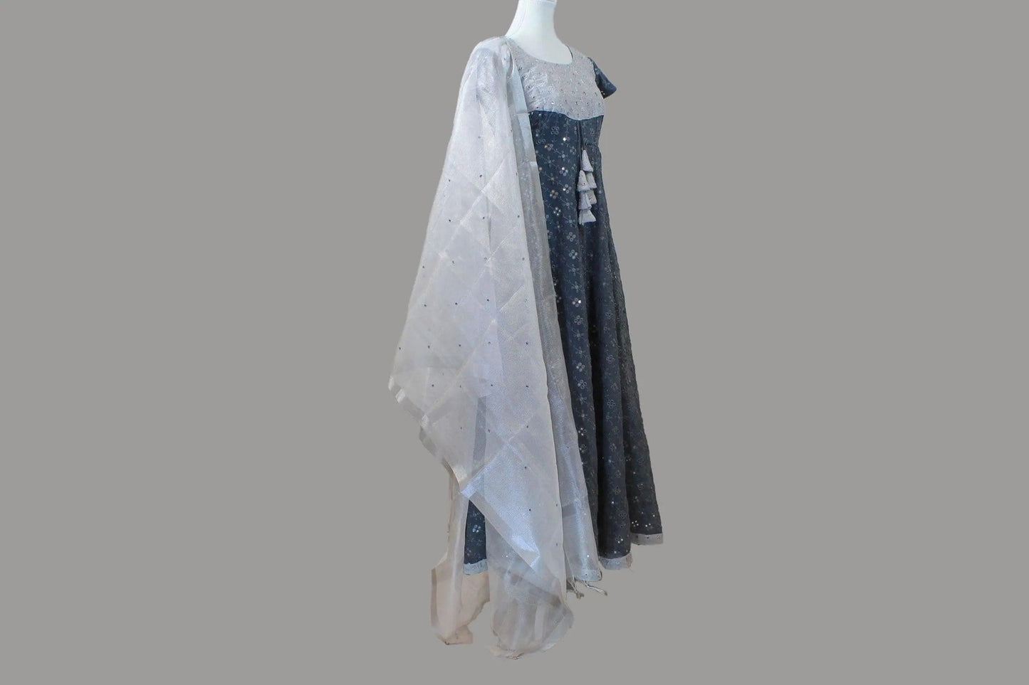 Anarkali Dress with Mirror Work | Grey Silver | Indian Ethnic Wear | Anarkali Suit | Indian Anarkalis
