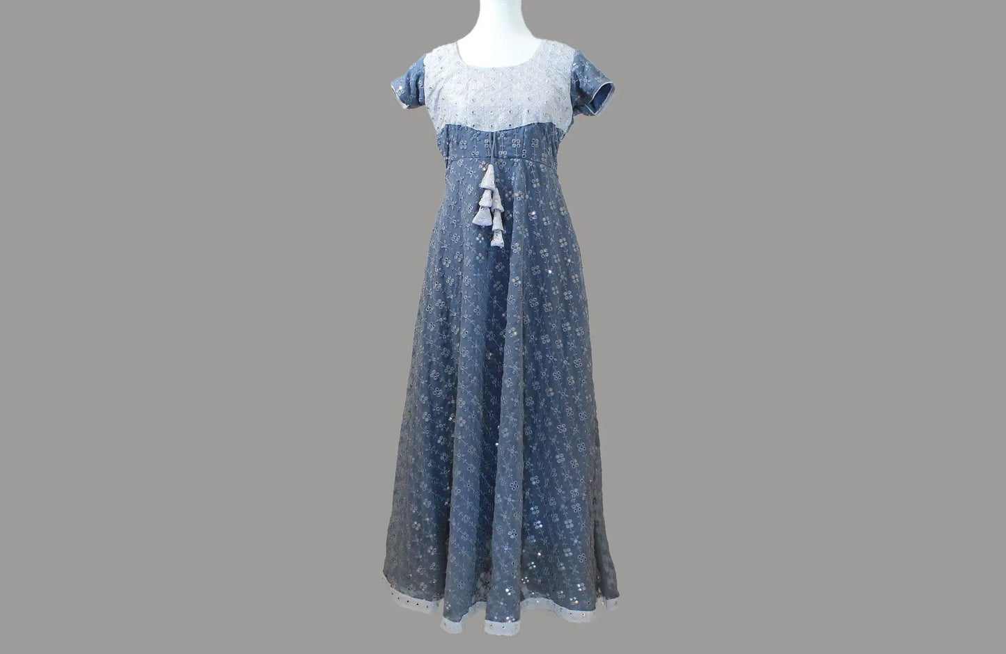Anarkali Dress with Mirror Work | Grey Silver | Indian Ethnic Wear | Anarkali Suit | Indian Anarkalis