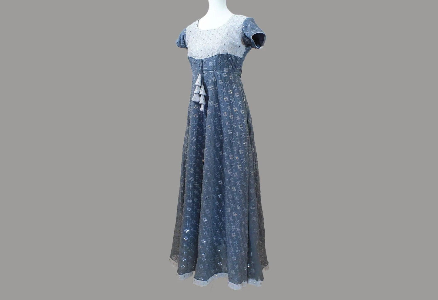 Anarkali Dress with Mirror Work | Grey Silver | Indian Ethnic Wear | Anarkali Suit | Indian Anarkalis