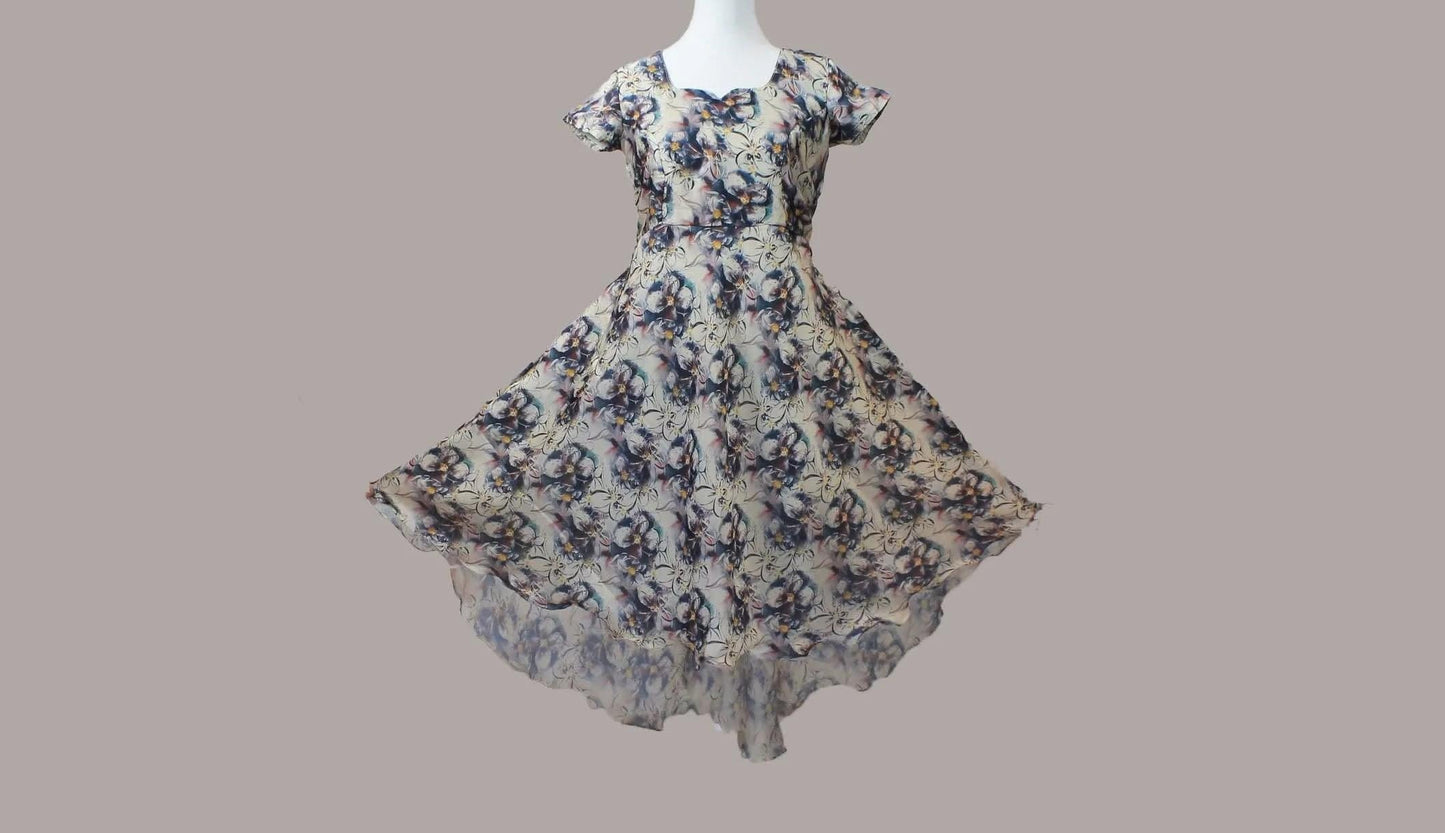 White and Black Printed High Low Dress | Indian-Western | Muvvas Boutique
