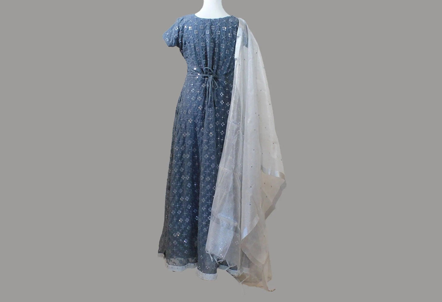 Anarkali Dress with Mirror Work | Grey Silver | Indian Ethnic Wear | Anarkali Suit | Indian Anarkalis