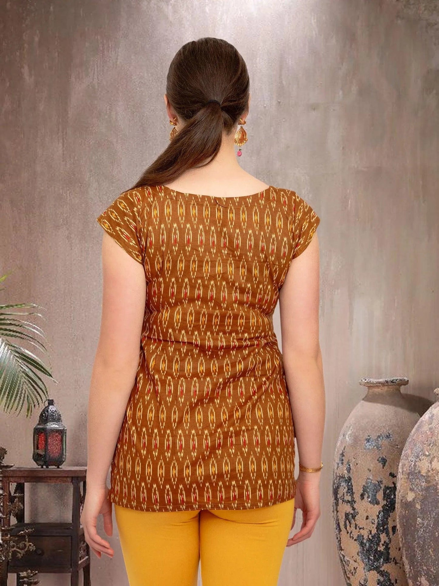 Casual Brown Printed Women's Short Top | Short Kurtis For women | Indian Attire For Women | Women's Tops | Indian Short Tops | Indian Wear for Women | Casual Indian Dress