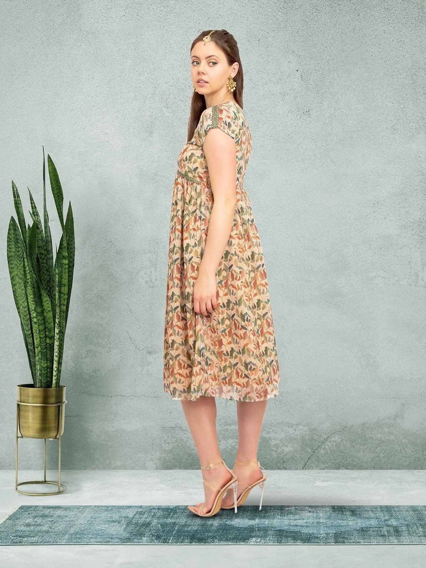 Cream Color Knee Length Dress | Indian Ethnic Wear | Indian Attire For Women | Indian Dresses From India | indian dress in usa online | casual indian wear