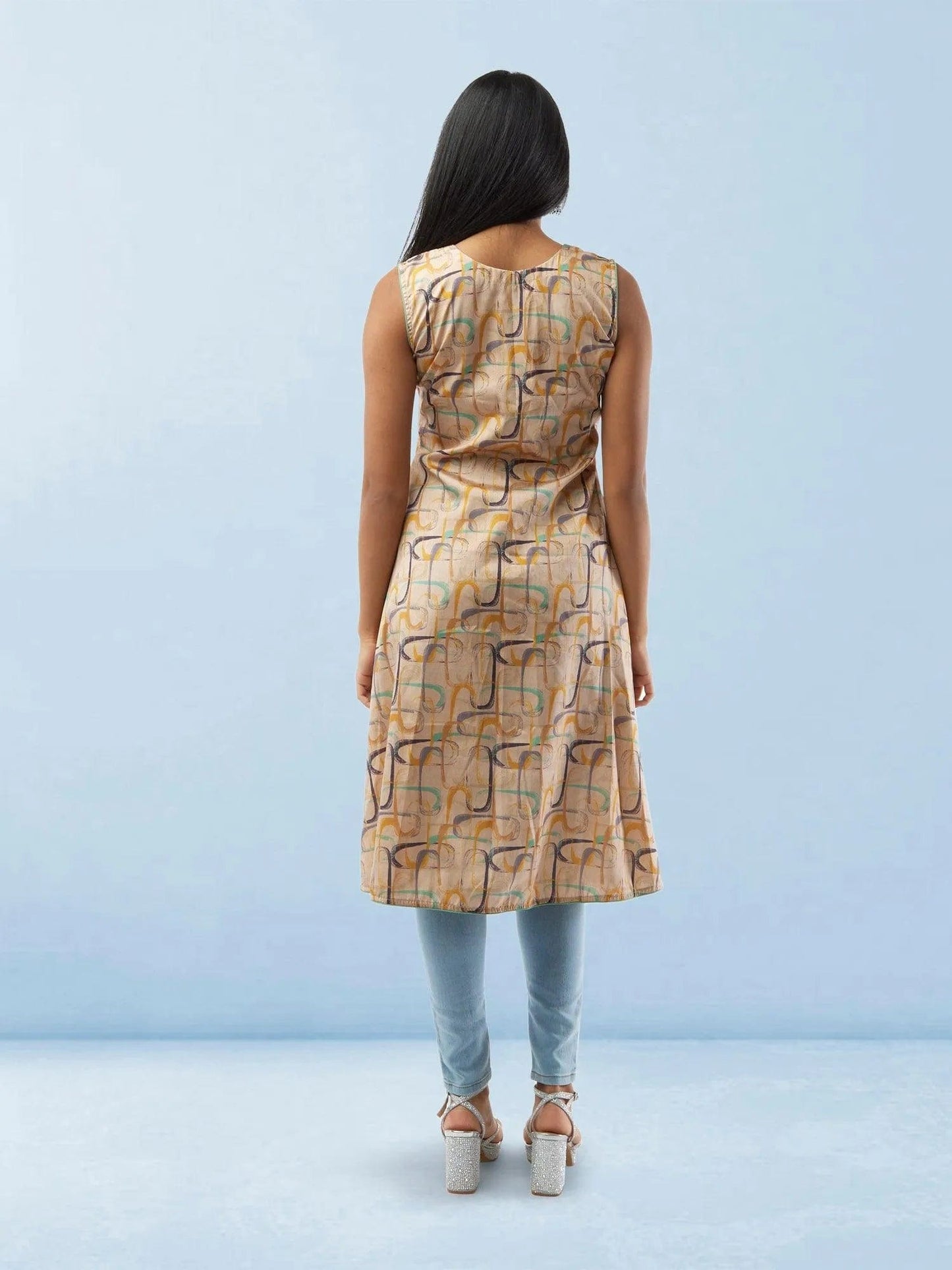 Cream Geometrical Print Raw Silk High Low Top | Short Kurtis For women | Short Kurtis For women | Modern Indian Wear | Indian Attire For Women | Women's Tops | Indian Short Tops