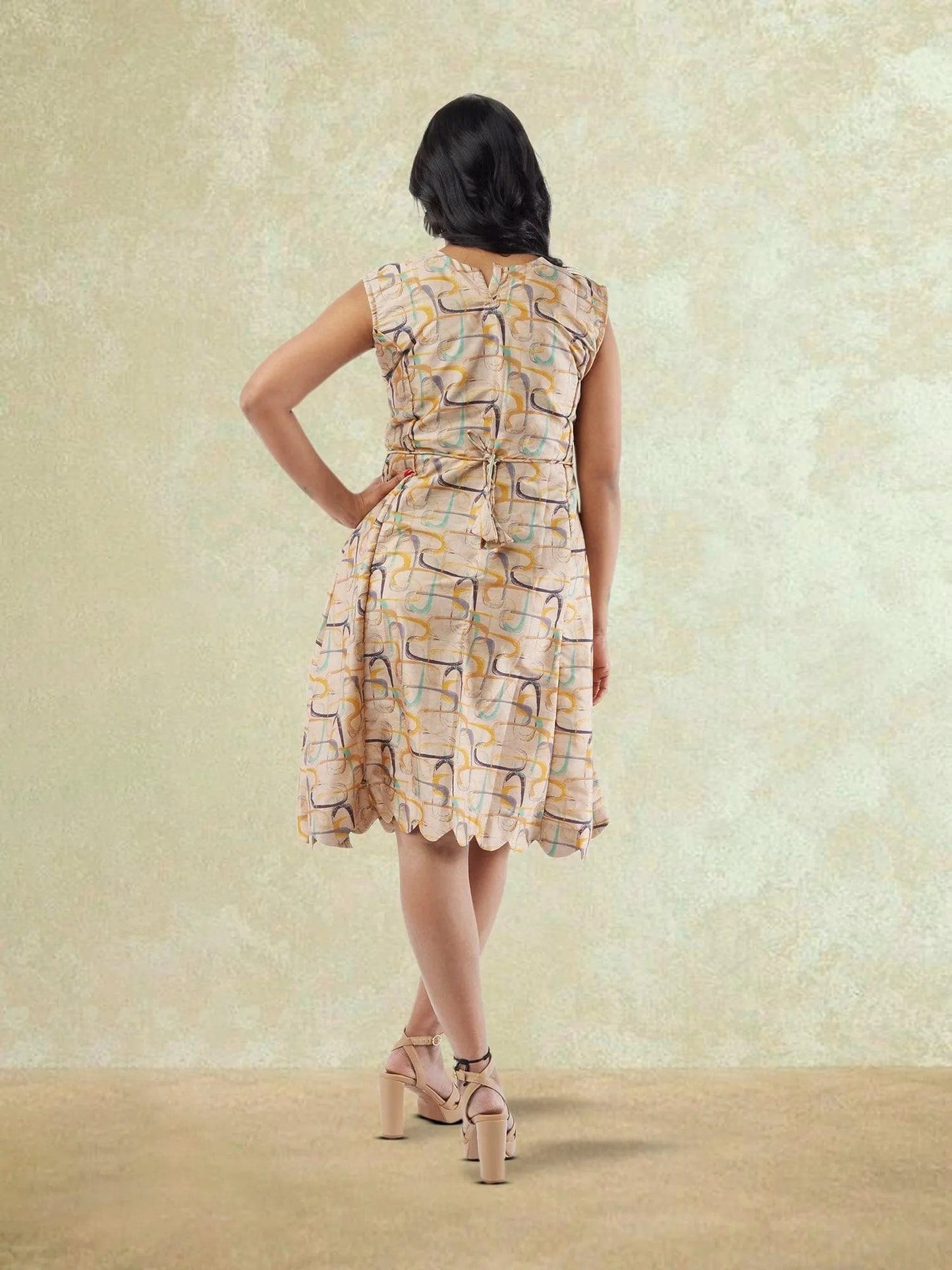 Cream Geometrical Print Raw Silk Knee Length Dress | Indo Western Dress| Modern Indian Wear | formal indian dress | Indo Western Outfits | indian wear usa