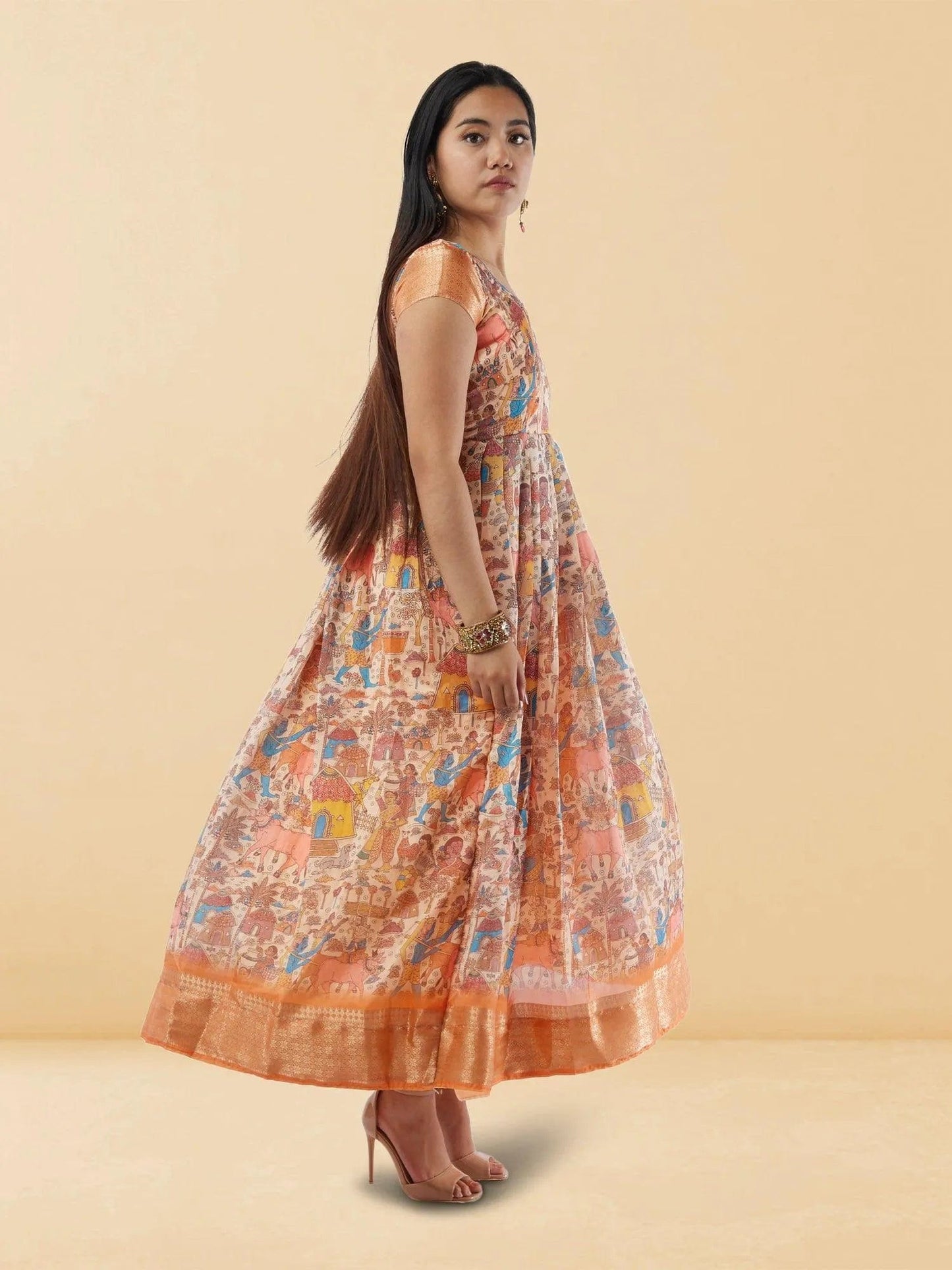 Cream Kalankari Print Ankle Length Dress | Indo Western Dress| Indian Attire For Women | casual indian wear | indian wear usa | indian clothing online usa