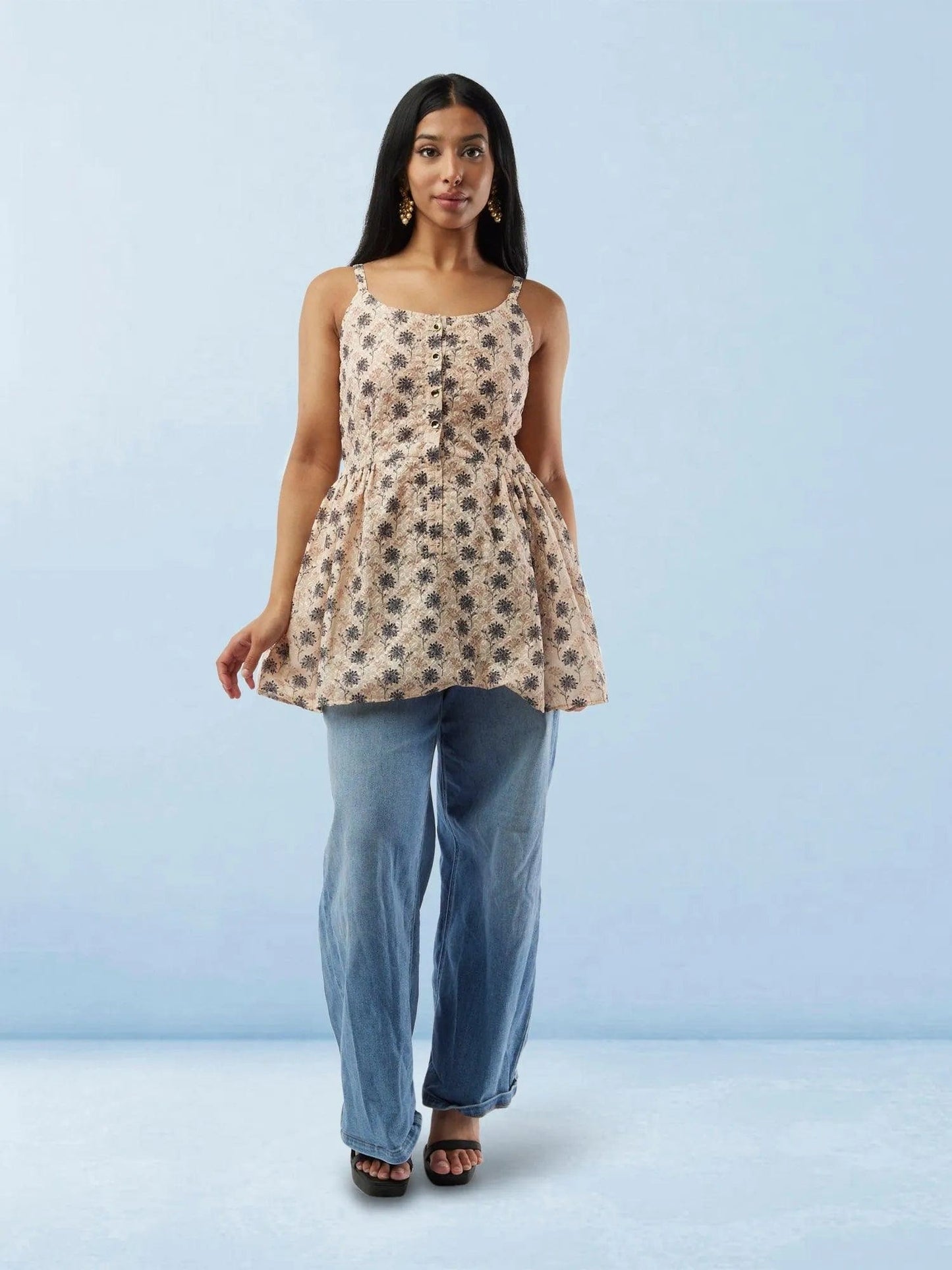 Cream Printed Short Top | Short Kurtis For women | Modern Indian Wear | Indian Wear for Women | Women's Tops | Indian Short Tops | Indian Wear for Women | Casual Indian Dress