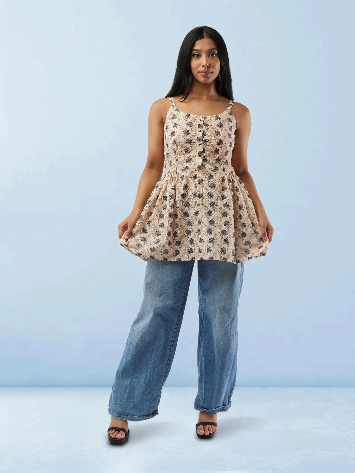 Cream Printed Short Top | Short Kurtis For women | Modern Indian Wear | Indian Wear for Women | Women's Tops | Indian Short Tops | Indian Wear for Women | Casual Indian Dress