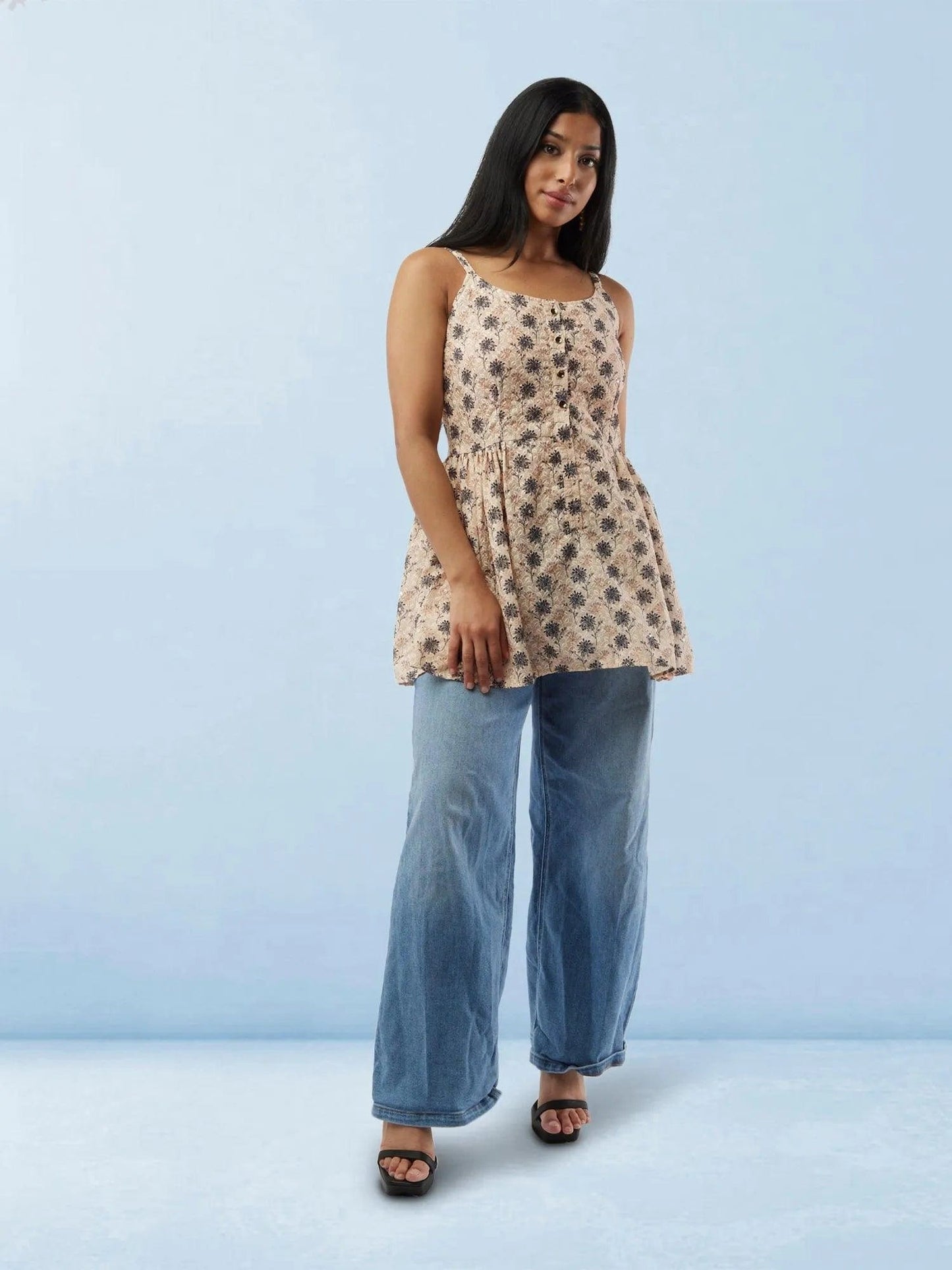 Cream Printed Short Top | Short Kurtis For women | Modern Indian Wear | Indian Wear for Women | Women's Tops | Indian Short Tops | Indian Wear for Women | Casual Indian Dress