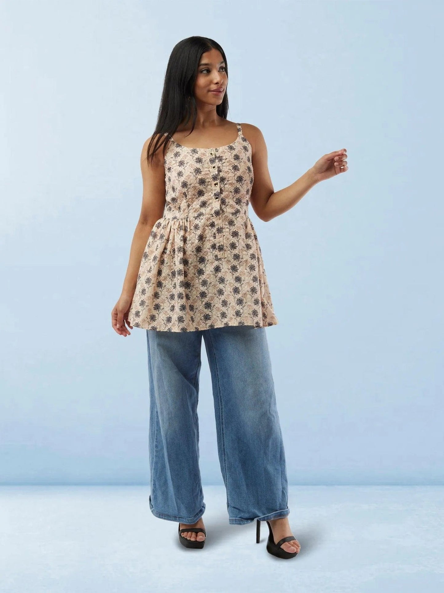 Cream Printed Short Top | Short Kurtis For women | Modern Indian Wear | Indian Wear for Women | Women's Tops | Indian Short Tops | Indian Wear for Women | Casual Indian Dress