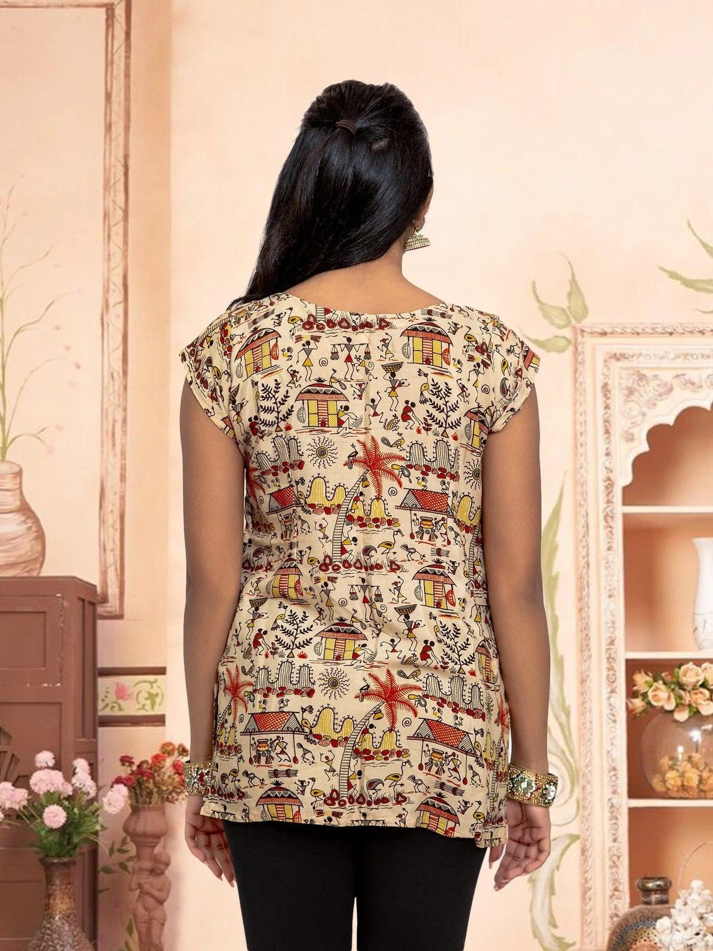 Chic Cream Printed Casual Short Top | Short Kurtis | Indian Attire | Indian Wear for Women | Women's Tops | Indian Short Tops | Indian Wear for Women | Casual Indian Dress