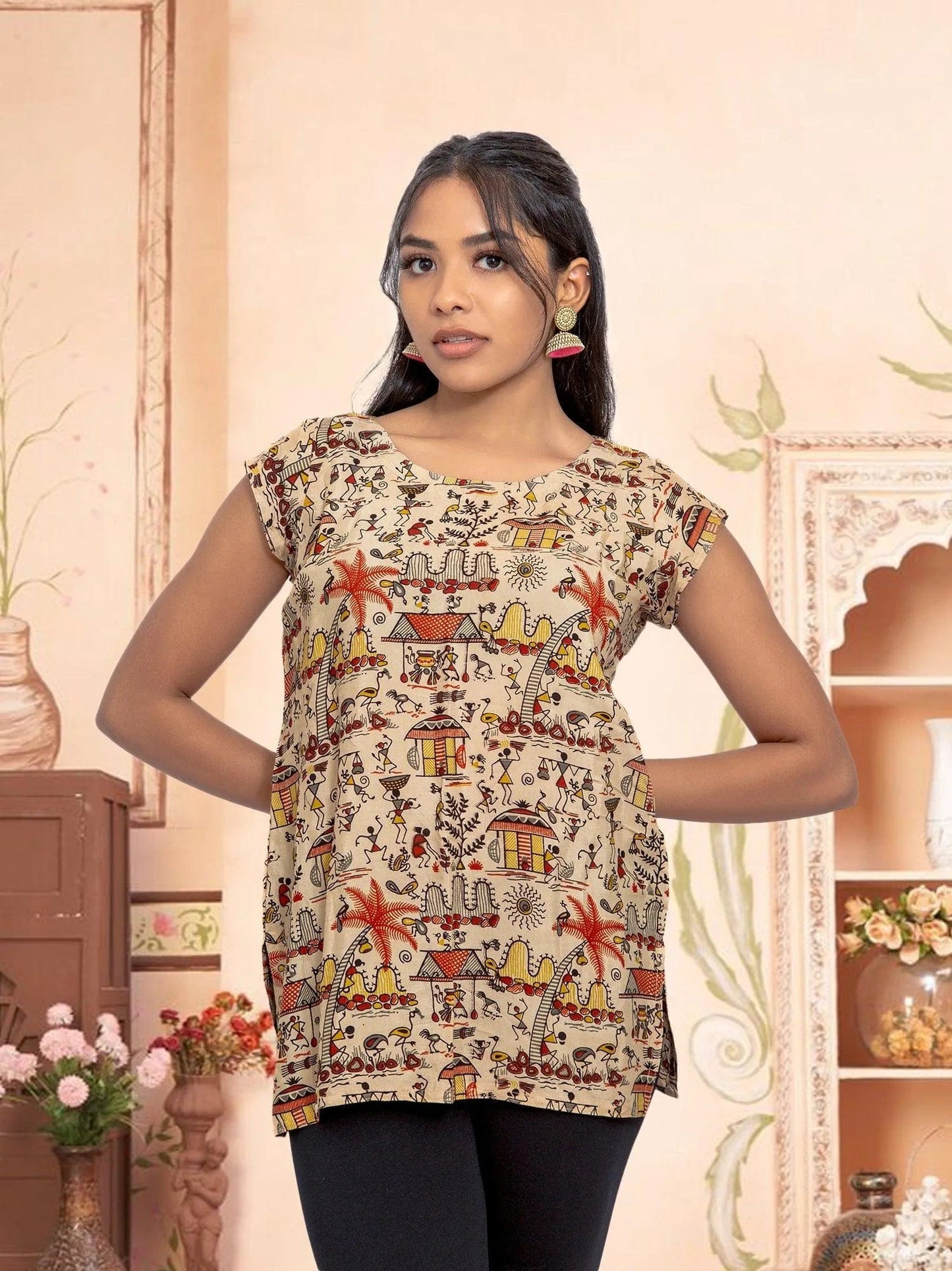 Chic Cream Printed Casual Short Top | Short Kurtis | Indian Attire | Indian Wear for Women | Women's Tops | Indian Short Tops | Indian Wear for Women | Casual Indian Dress