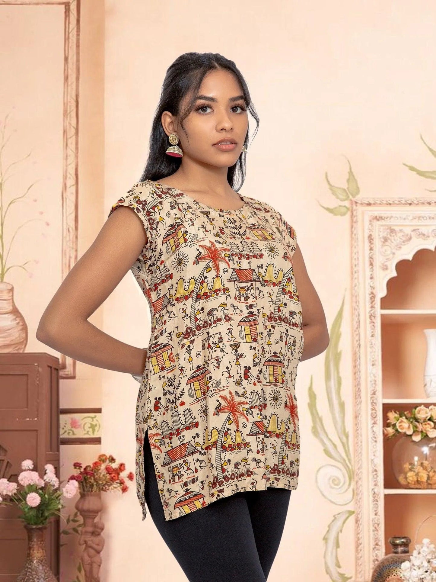 Chic Cream Printed Casual Short Top | Short Kurtis | Indian Attire | Indian Wear for Women | Women's Tops | Indian Short Tops | Indian Wear for Women | Casual Indian Dress