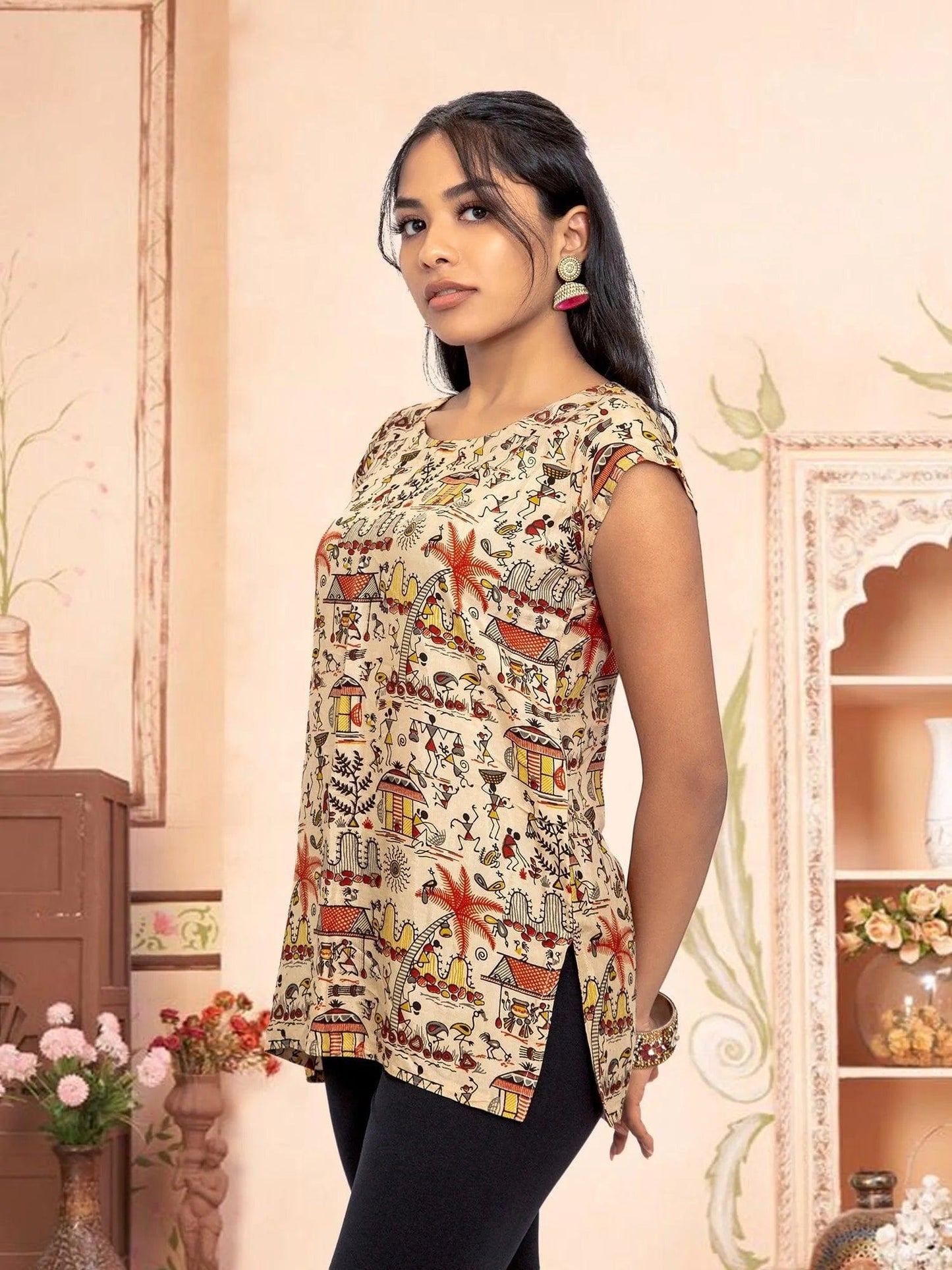 Chic Cream Printed Casual Short Top | Short Kurtis | Indian Attire | Indian Wear for Women | Women's Tops | Indian Short Tops | Indian Wear for Women | Casual Indian Dress