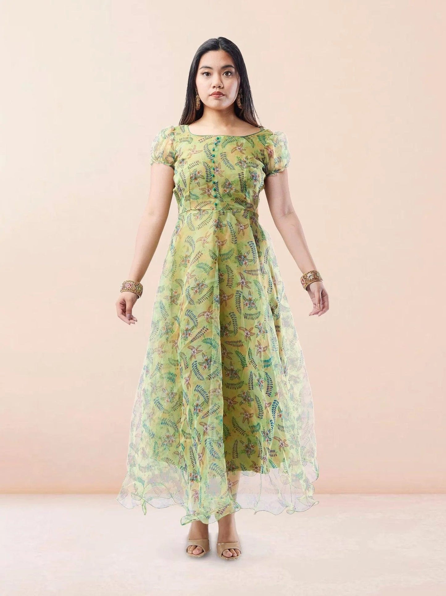 Sea Green Organza Printed Anarkali Suit | Indian Attire For Women | Indian Ethnic Wear | Anarkali Suit | Anarkali Dress | Indian Anarkalis