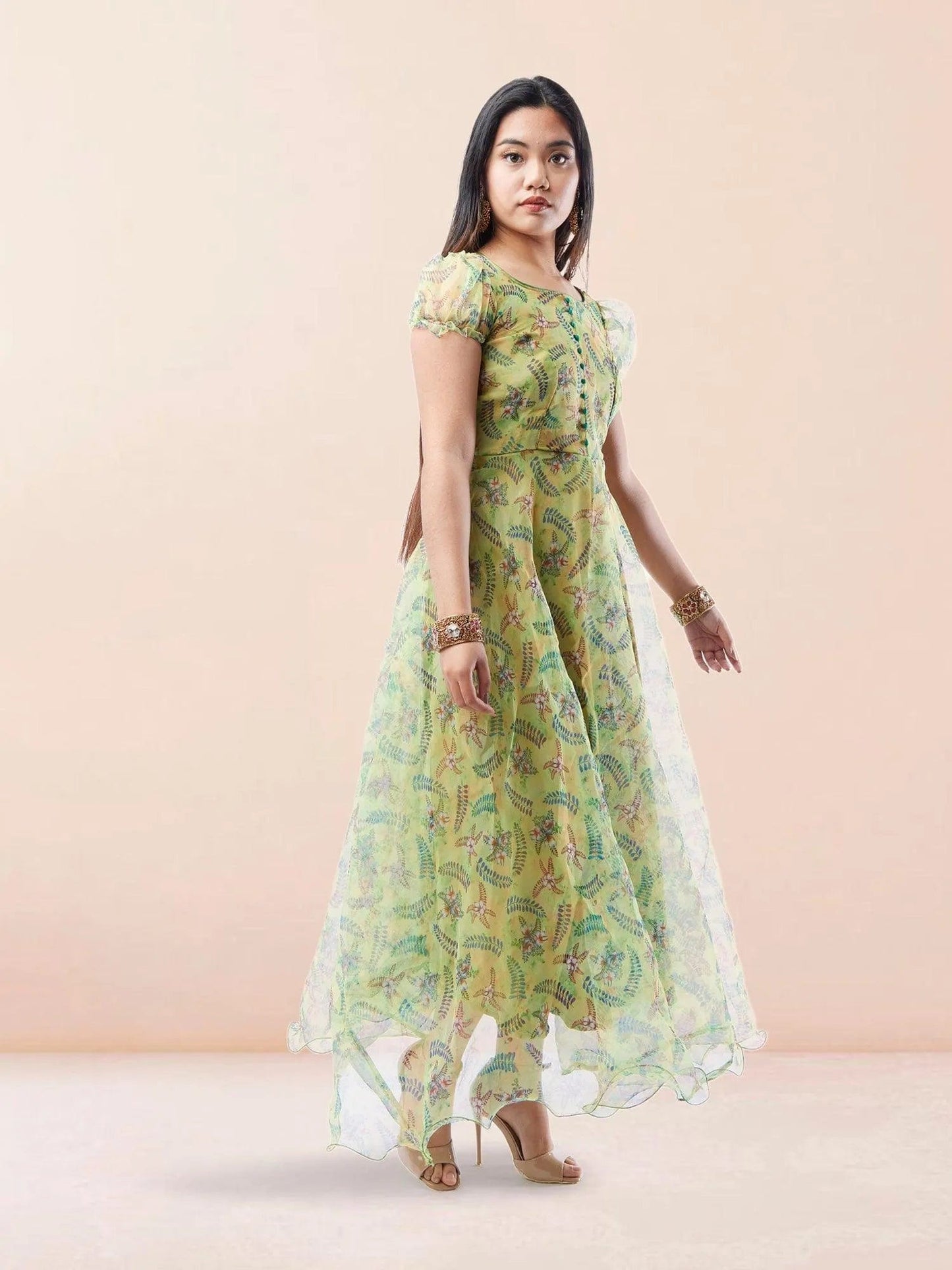 Sea Green Organza Printed Anarkali Suit | Indian Attire For Women | Indian Ethnic Wear | Anarkali Suit | Anarkali Dress | Indian Anarkalis