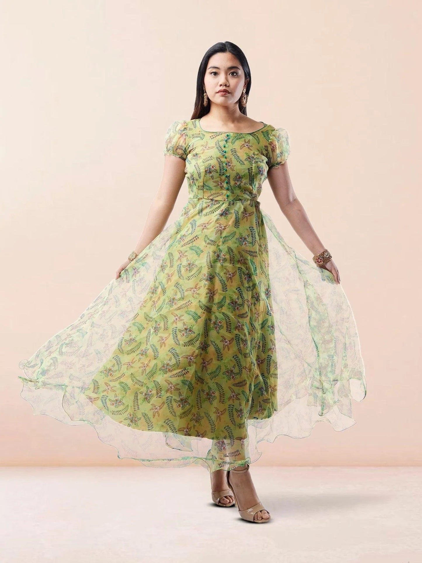 Sea Green Organza Printed Anarkali Suit | Indian Attire For Women | Indian Ethnic Wear | Anarkali Suit | Anarkali Dress | Indian Anarkalis
