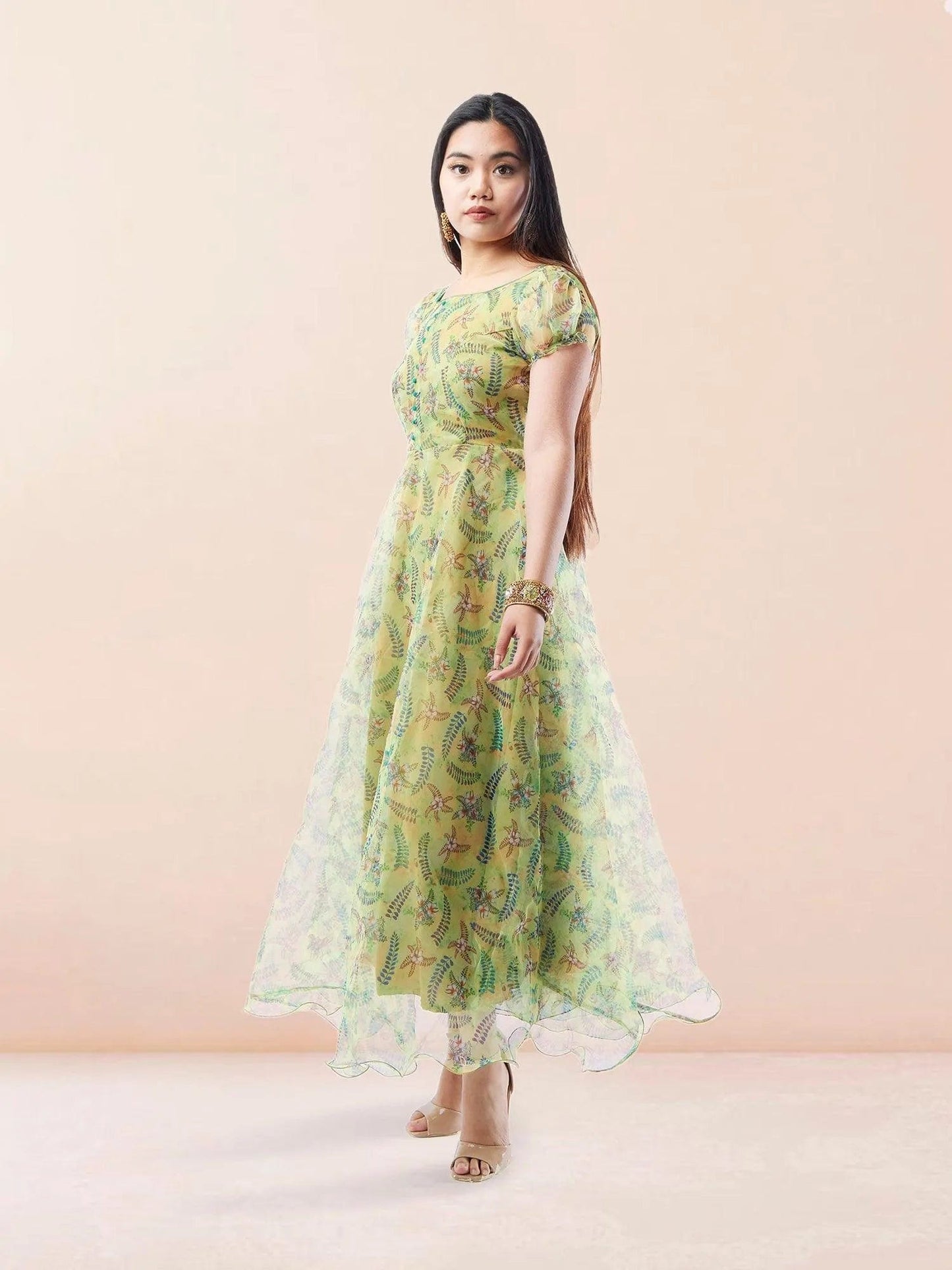 Sea Green Organza Printed Anarkali Suit | Indian Attire For Women | Indian Ethnic Wear | Anarkali Suit | Anarkali Dress | Indian Anarkalis