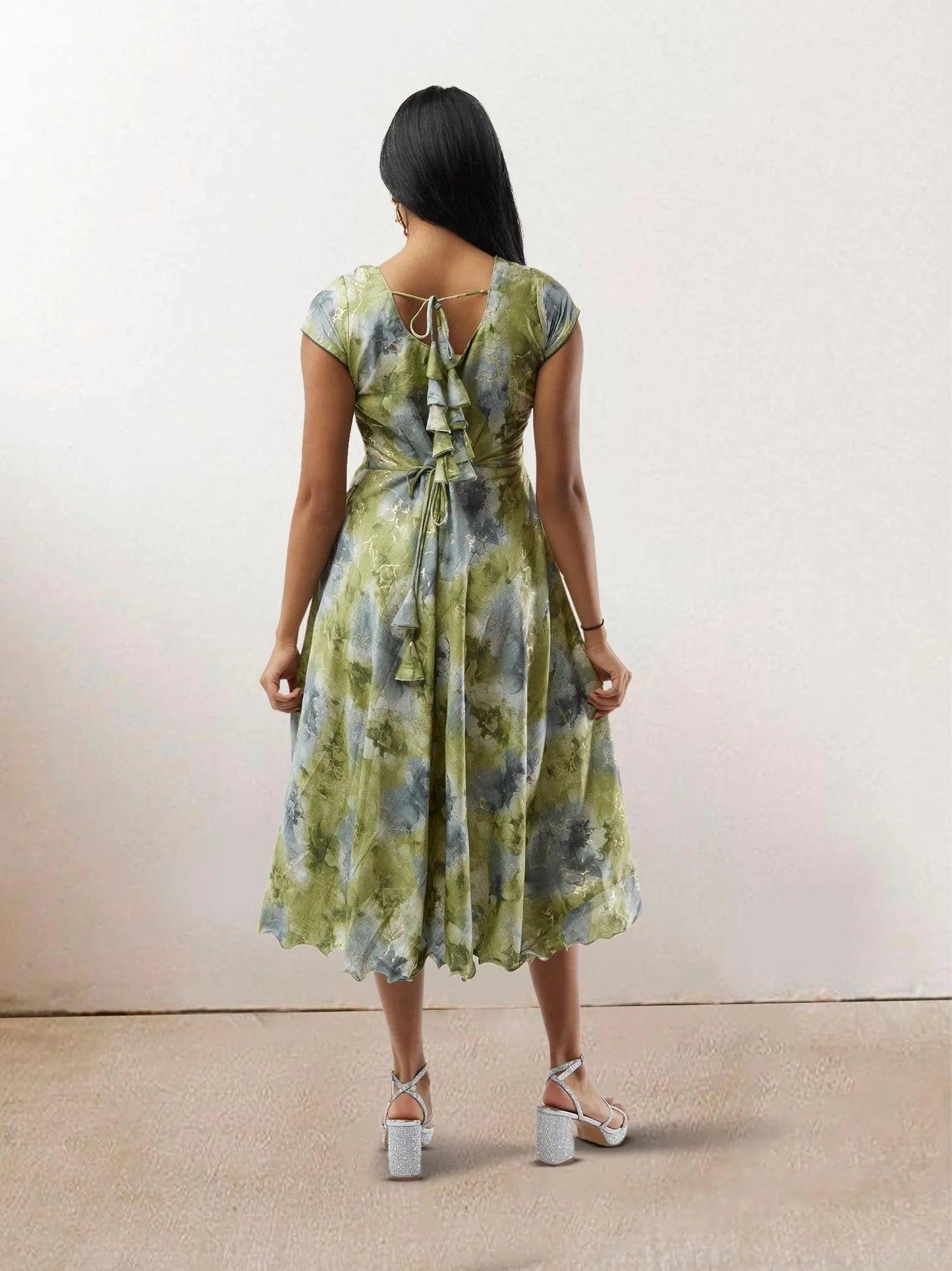 Green and Grey Printed Rayon Knee Length Dress | Indo Western Dress| Modern Indian Wear | casual indian wear | indian wear usa | indian clothing online usa