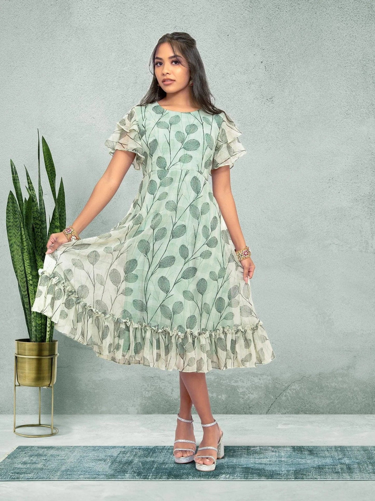 Green & White Color Printed Dress | casual indian wear | indian wear usa | indian dress in usa online | Indian Ethnic Wear | Indian Dresses From India | Indian Contemporary Clothing