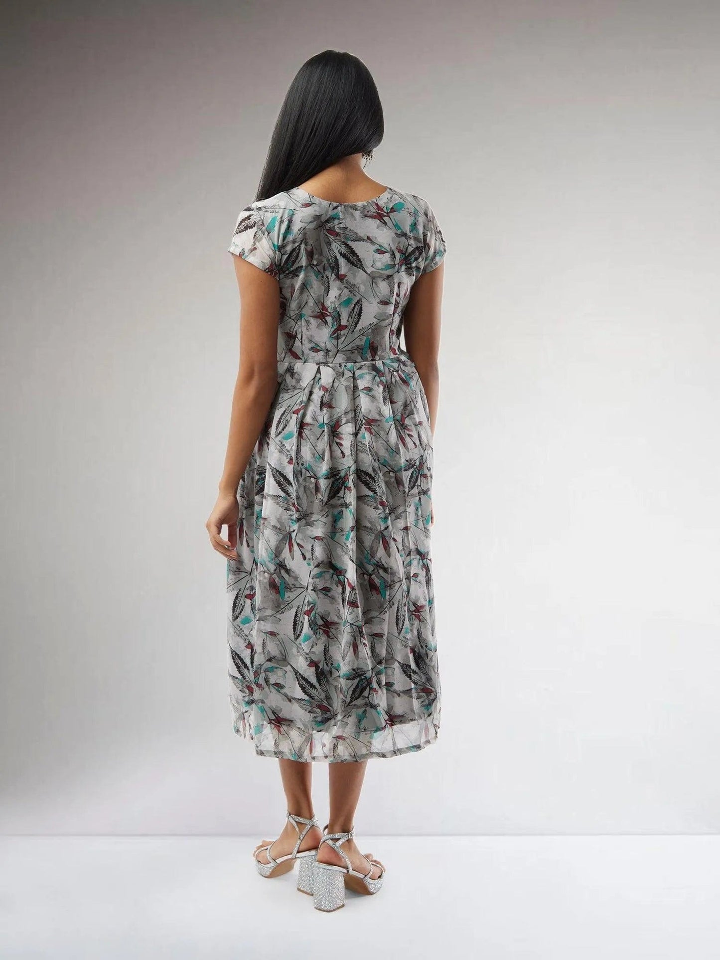 Grey Printed Chiffon Knee Length Dress | Indo Western Dress| Modern Indian Wear | casual indian wear | indian wear usa | indian clothing online usa