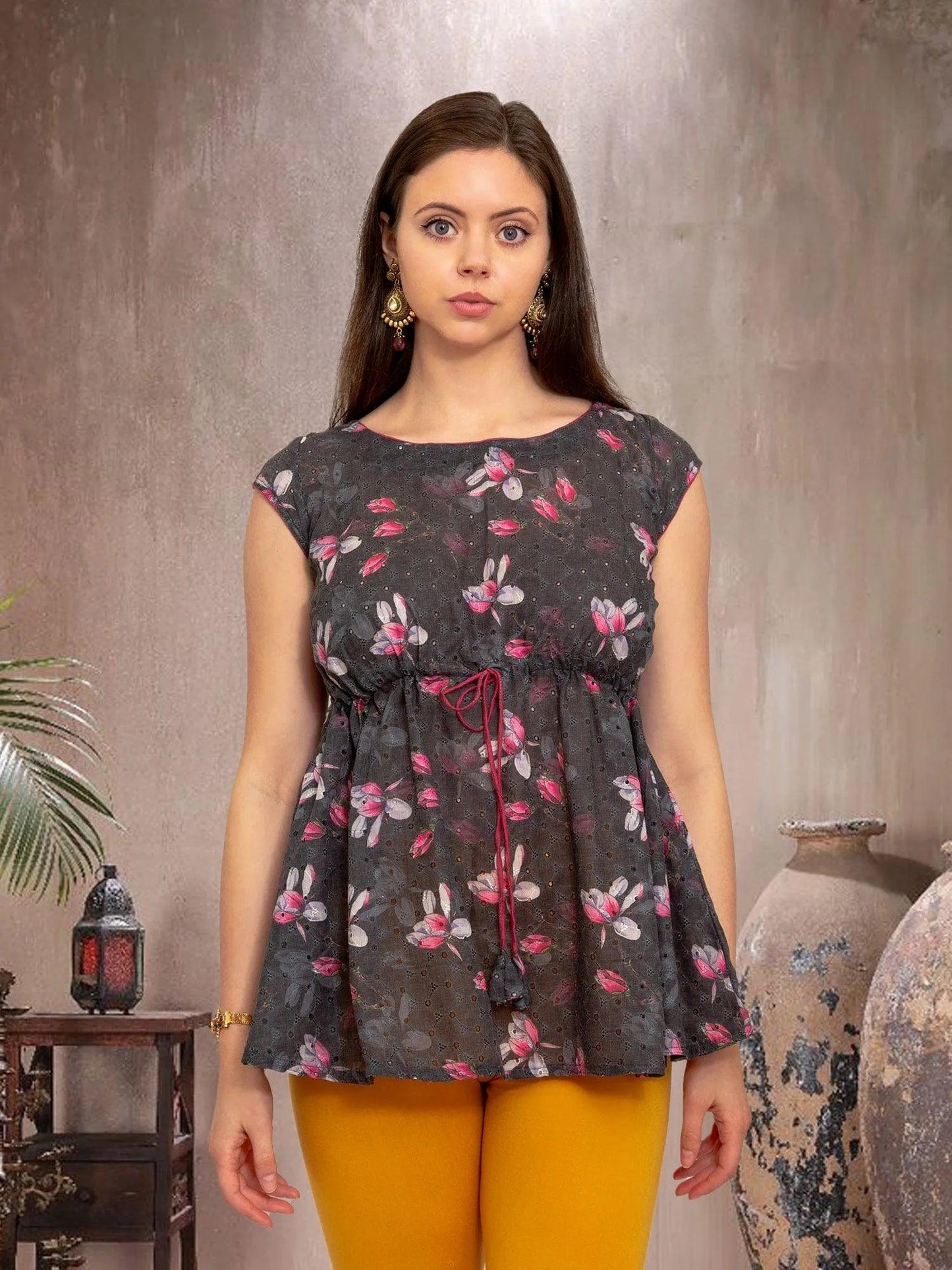 Grey Printed Short Top | Casual Women's Fashion | Indian Attire For Women | Indian Wear for Women | Women's Tops | Indian Short Tops | Indian Wear for Women | Casual Indian Dress