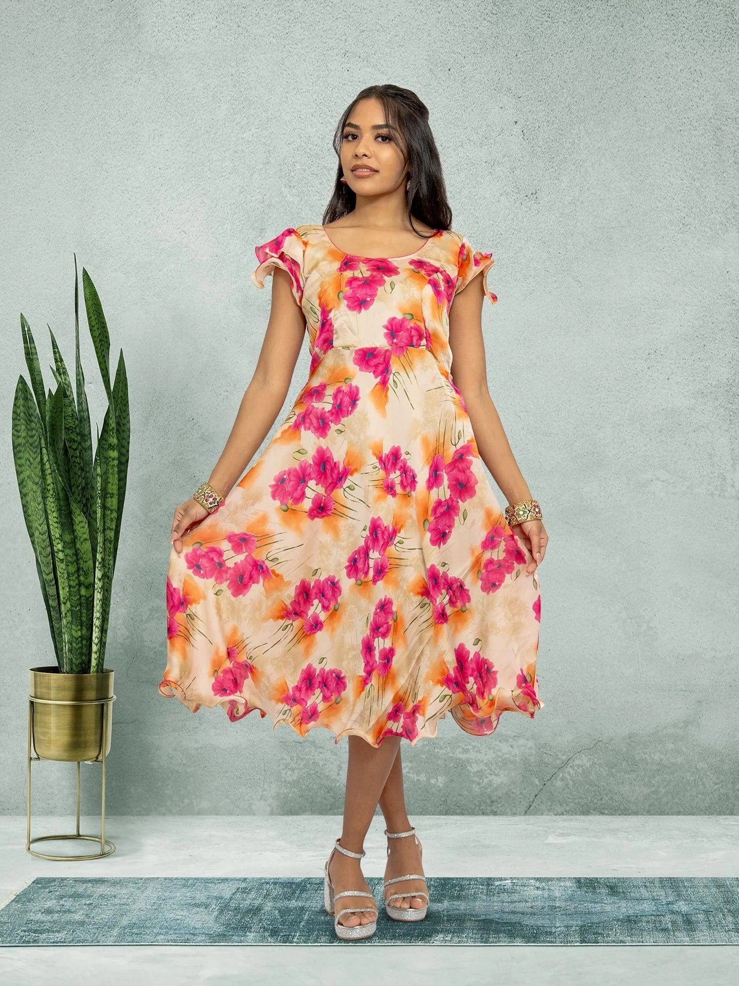 Red and Beige Floral Printed Dress | indian wear usa | Indian Ethnic Wear | Indian Attire For Women | Indian Dresses From India