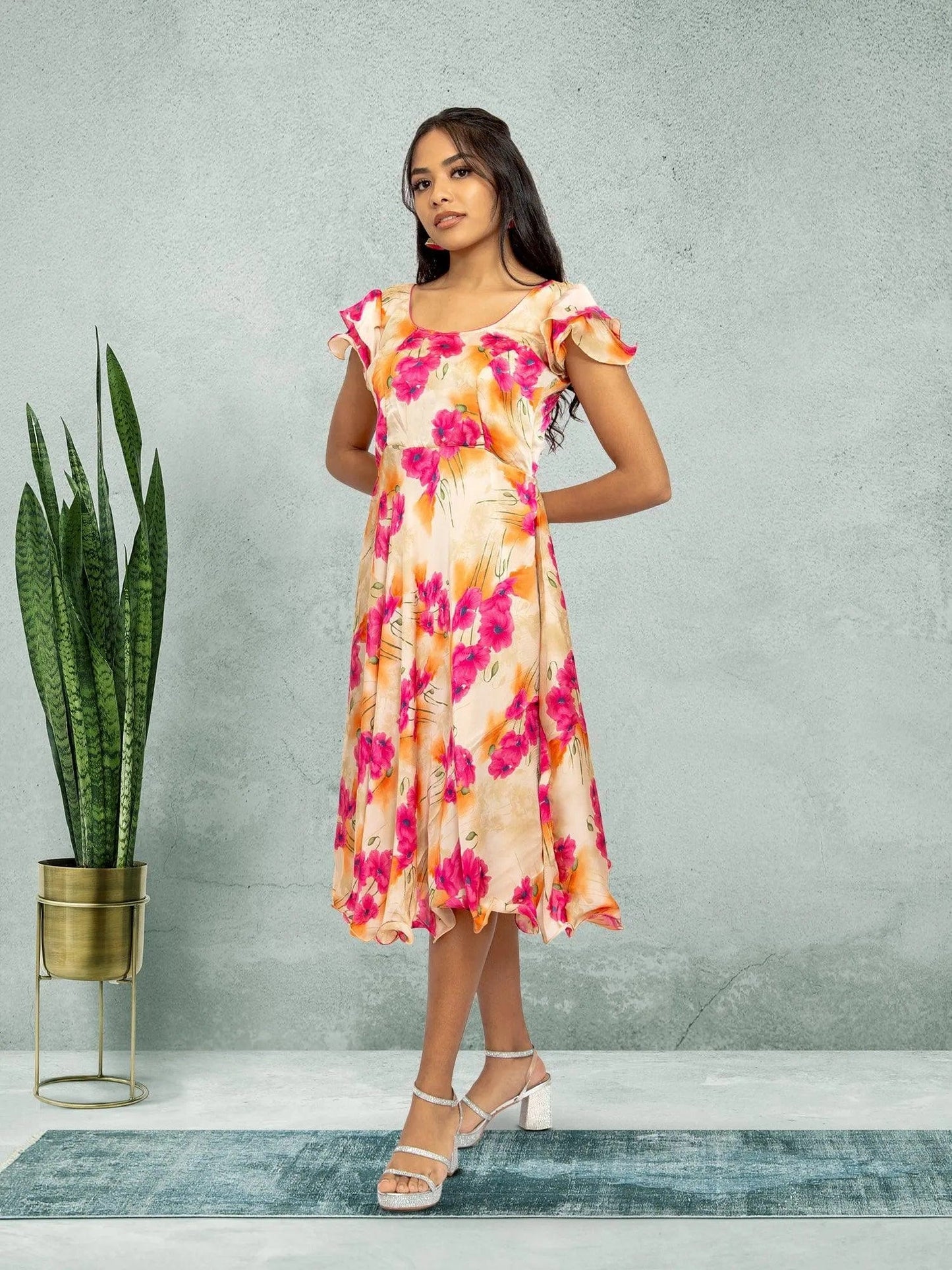 Red and Beige Floral Printed Dress | indian wear usa | Indian Ethnic Wear | Indian Attire For Women | Indian Dresses From India