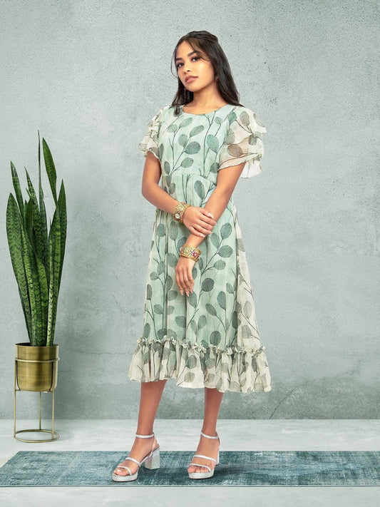 Green & White Color Printed Dress | casual indian wear | indian wear usa | indian dress in usa online | Indian Ethnic Wear | Indian Dresses From India  | Indian Contemporary Clothing